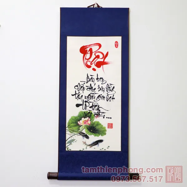 Thư pháp chữ Phật - Liễn bo lụa - 30 x 80cm (Màu ngẫu nhiên)