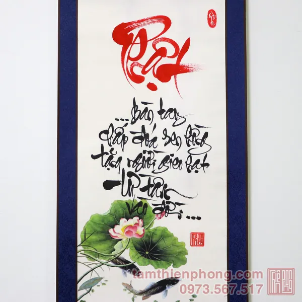 Thư pháp chữ Phật - Liễn bo lụa - 30 x 80cm (Màu ngẫu nhiên)