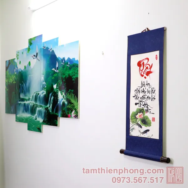 Thư pháp chữ Phật - Liễn bo lụa - 30 x 80cm (Màu ngẫu nhiên)
