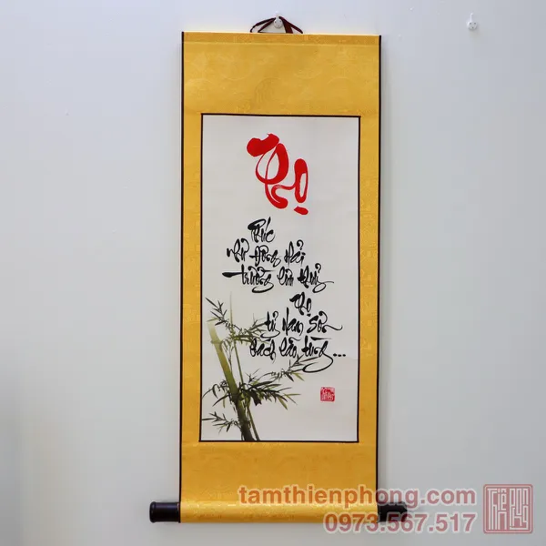Thư pháp chữ Thọ - Liễn bo lụa - 30 x 80cm (Màu ngẫu nhiên)