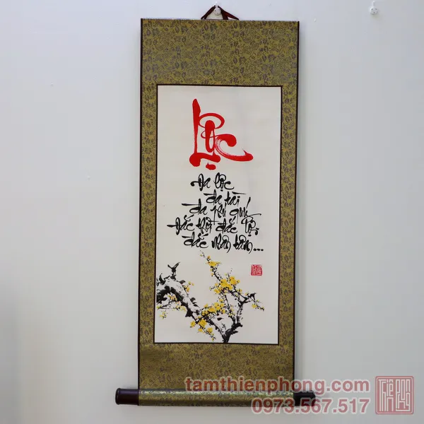 Thư pháp chữ Lộc - Liễn bo lụa - 30 x 80cm (Màu ngẫu nhiên)