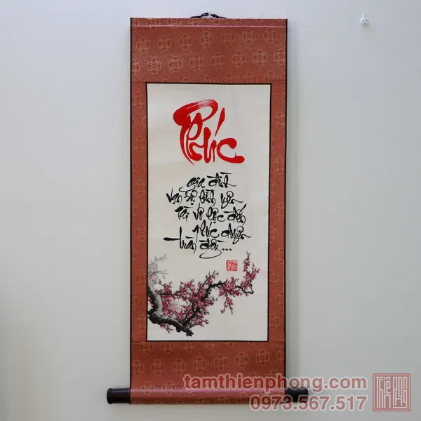 Thư pháp chữ Phúc - Liễn bo lụa - 30 x 80cm (Màu ngẫu nhiên)