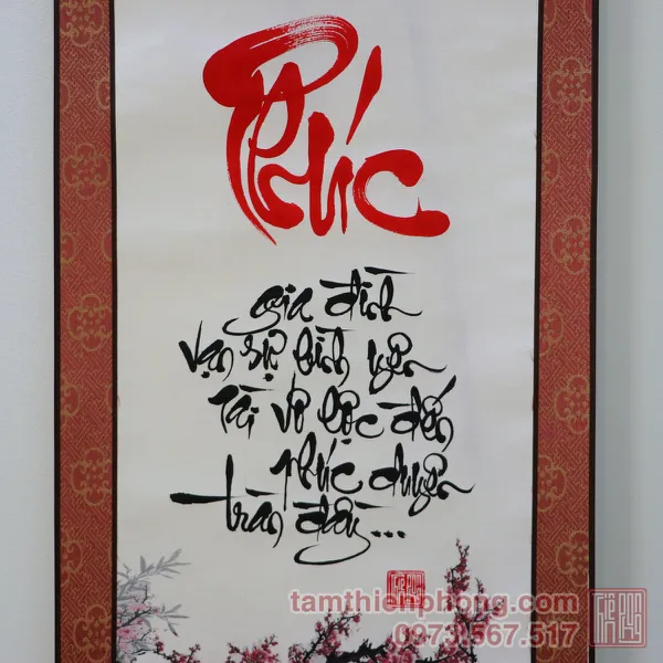 Thư pháp chữ Phúc - Liễn bo lụa - 30 x 80cm (Màu ngẫu nhiên)