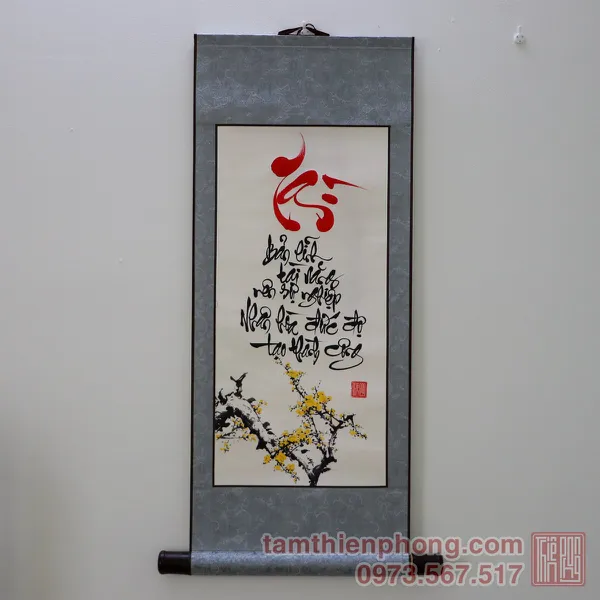 Thư pháp chữ Tài - Liễn bo lụa - 30 x 80cm (Màu ngẫu nhiên)