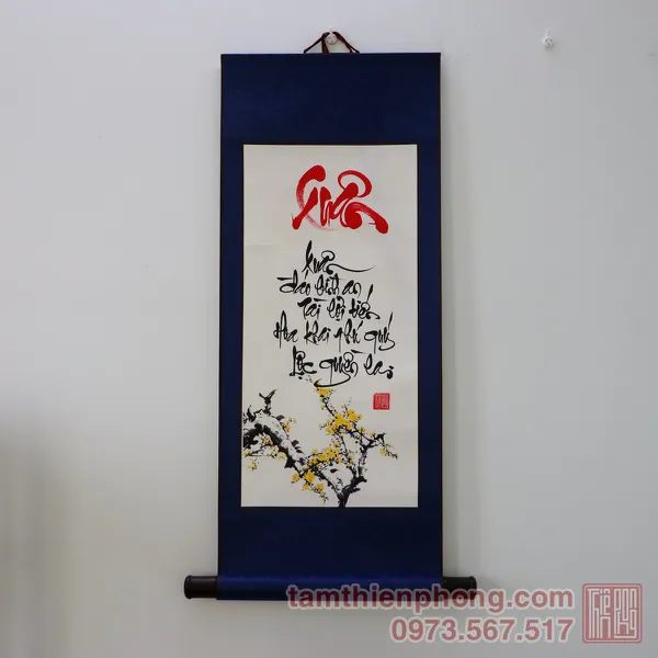 Thư pháp chữ Xuân - Liễn bo lụa - 30 x 80cm (Màu ngẫu nhiên)