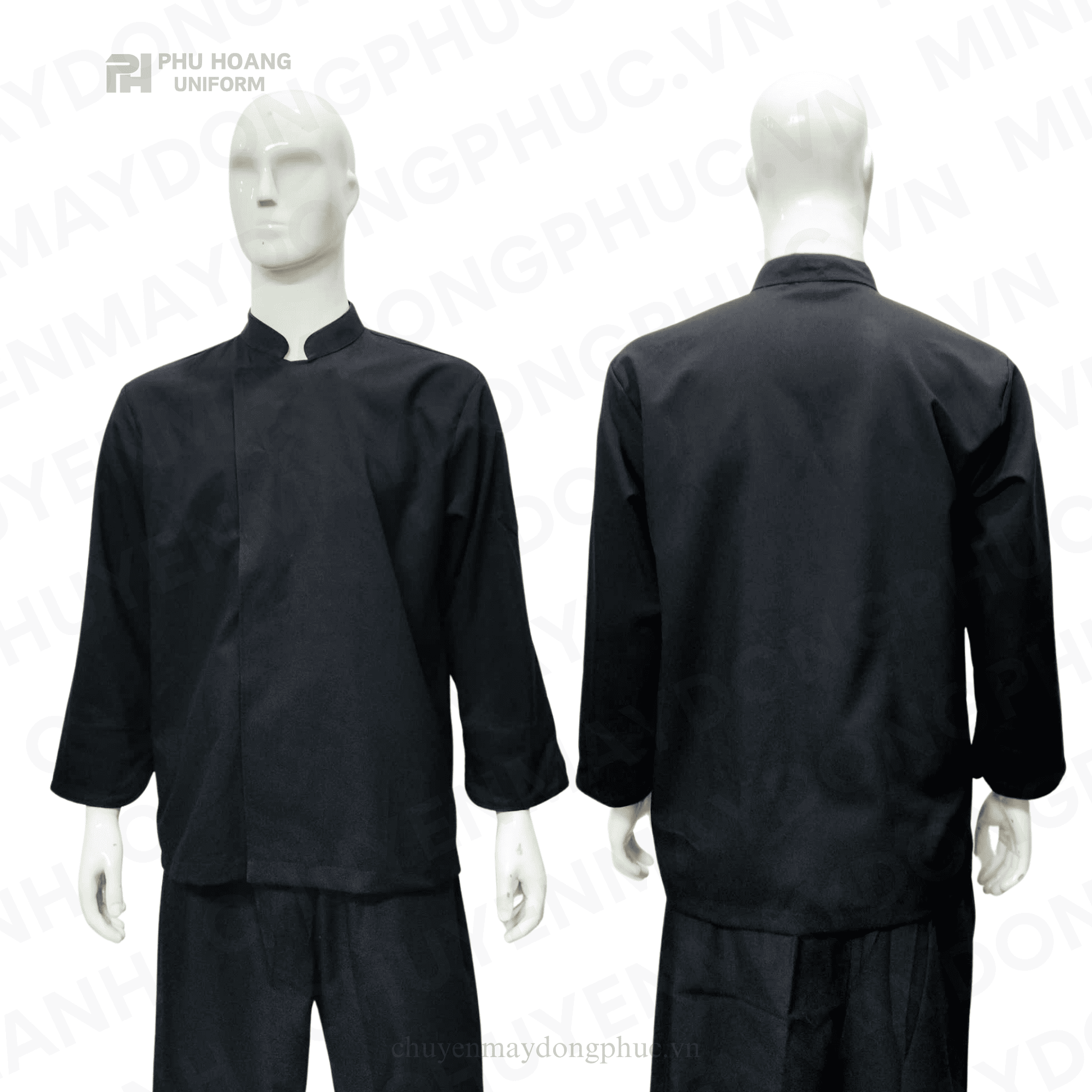 ÁO BẾP ĐEN NÚT BẤM SB016 (MAY SẴN)