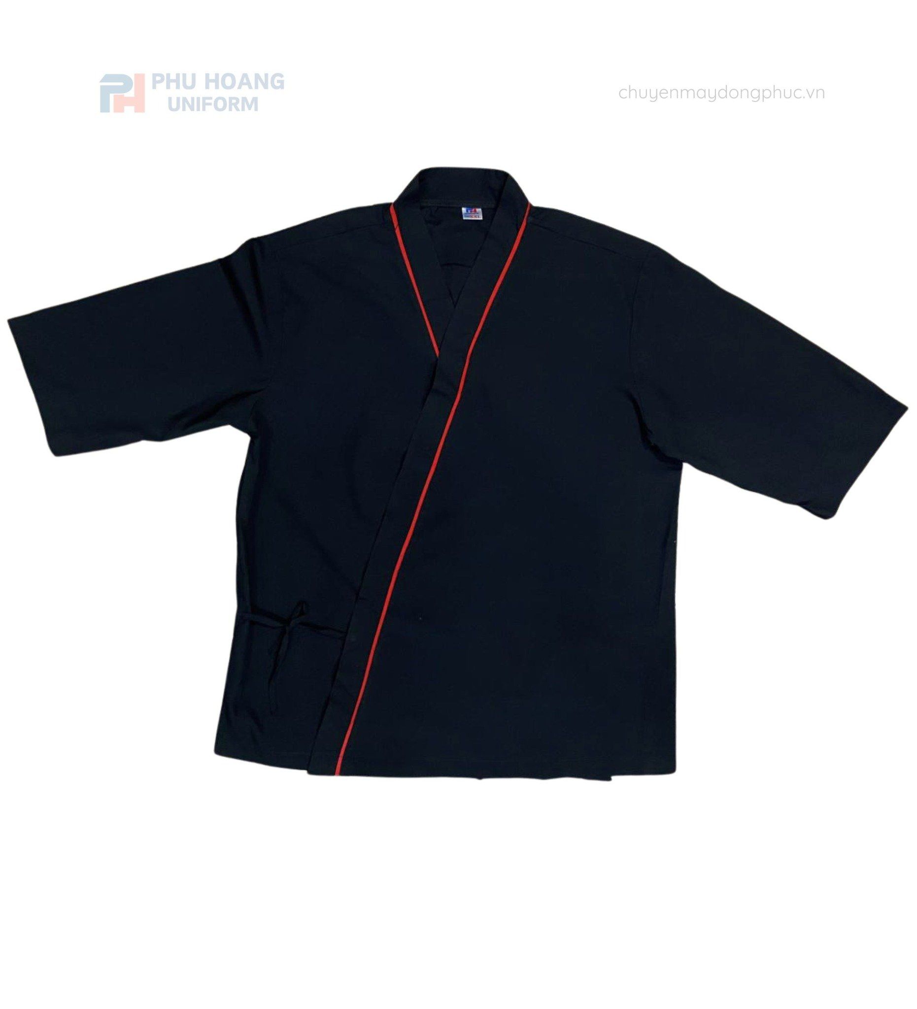 ÁO BẾP NHẬT ĐEN PHỐI ĐỎ MAY SẴN SB011