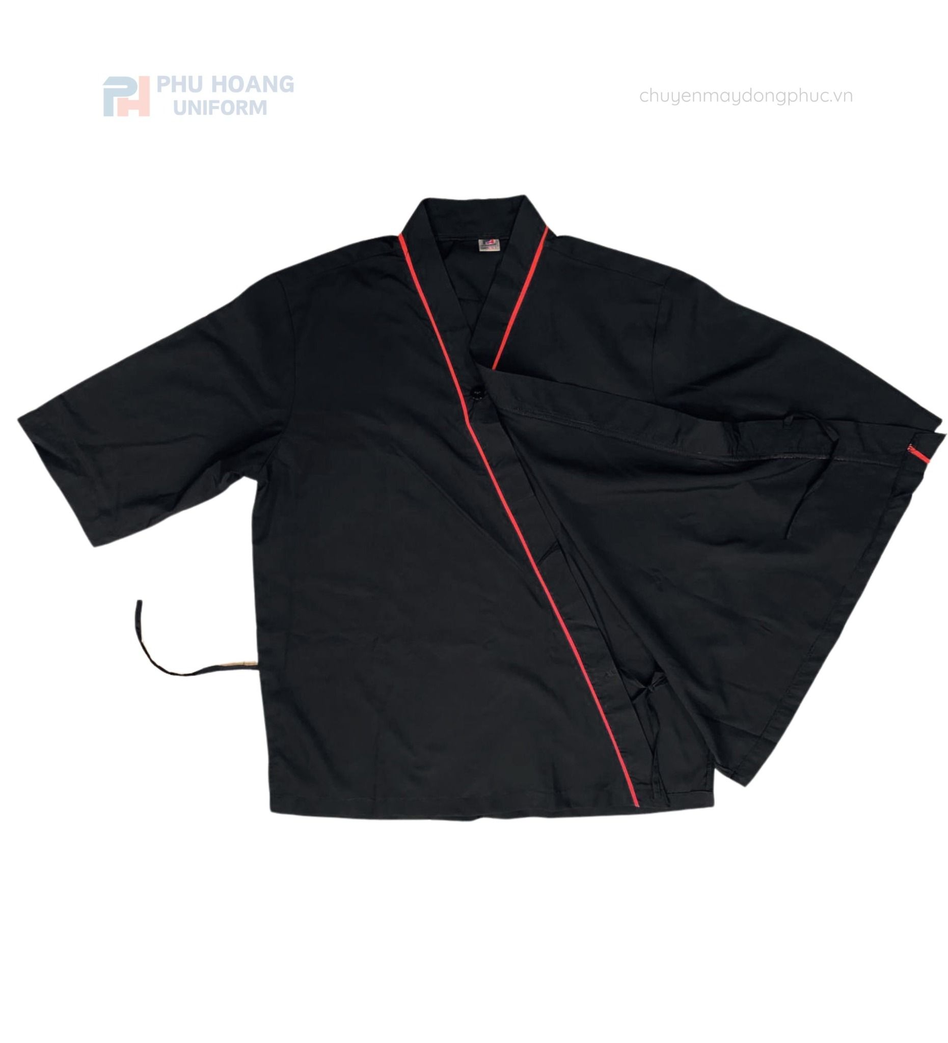 ÁO BẾP NHẬT ĐEN PHỐI ĐỎ MAY SẴN SB011