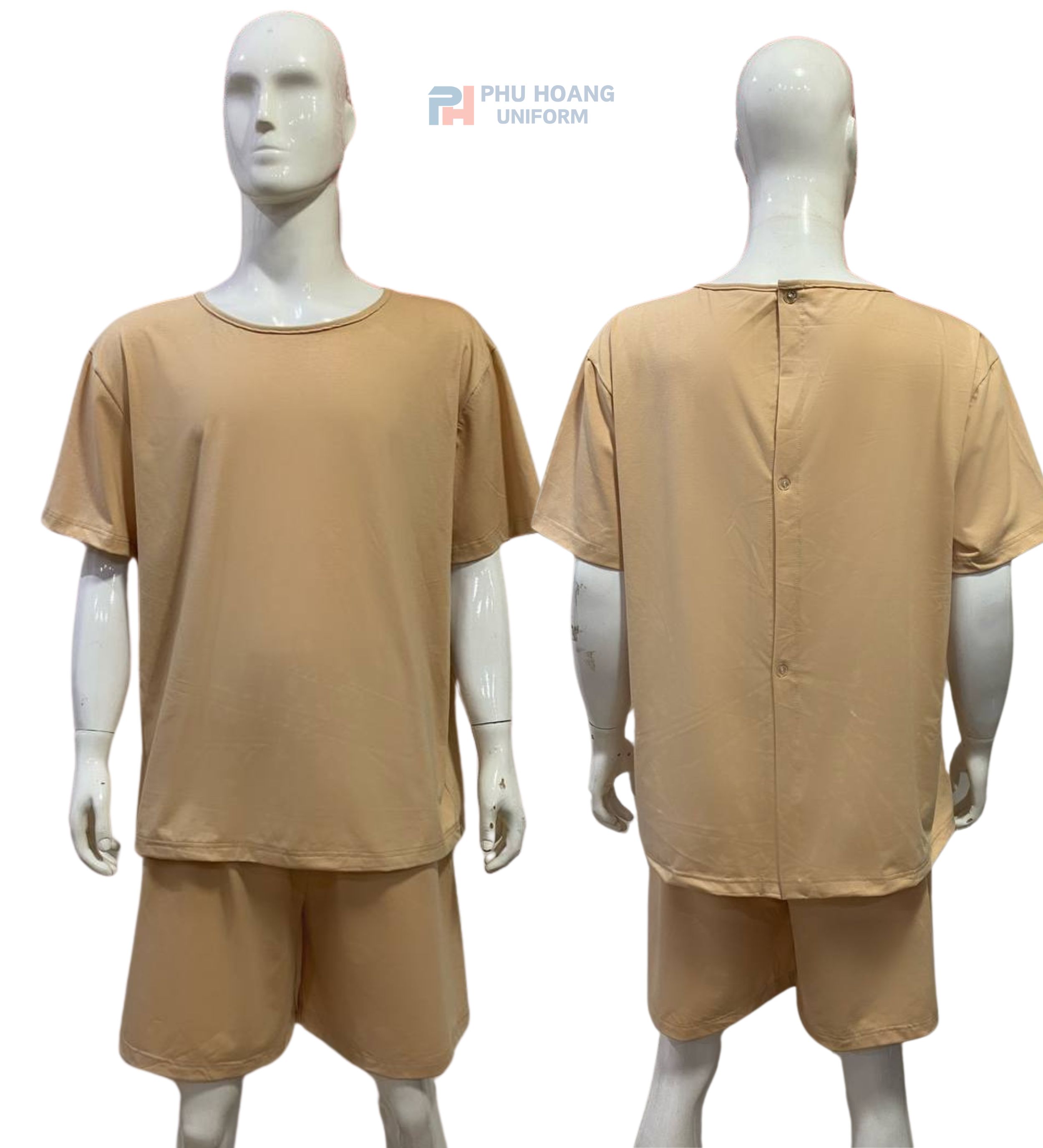 SET QUẦN ÁO SPA NÚT SAU LƯNG MÀU KEM (MAY SẴN) SS008