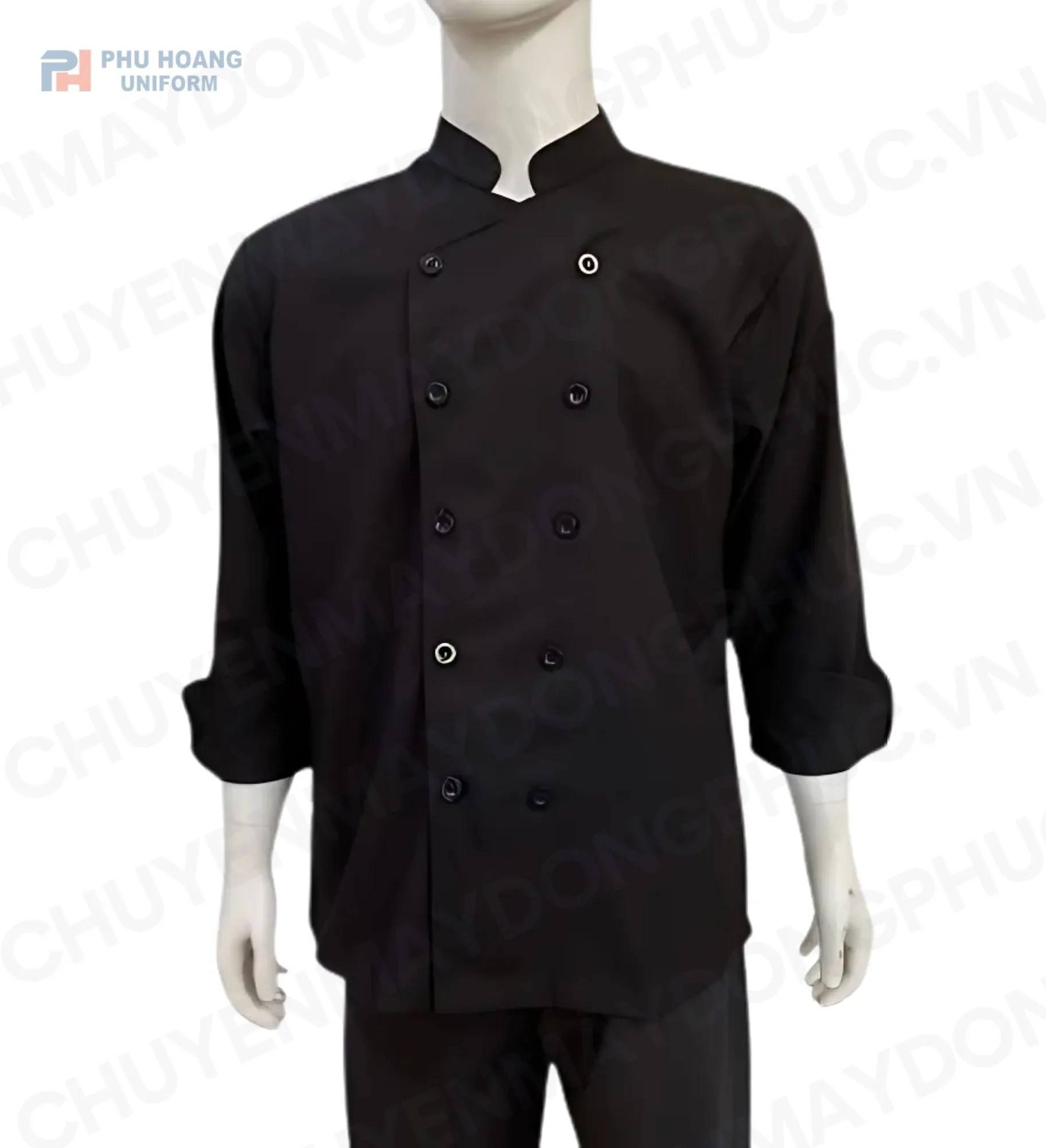 ÁO BẾP ĐEN TAY DAFI SB009 (MAY SẴN)