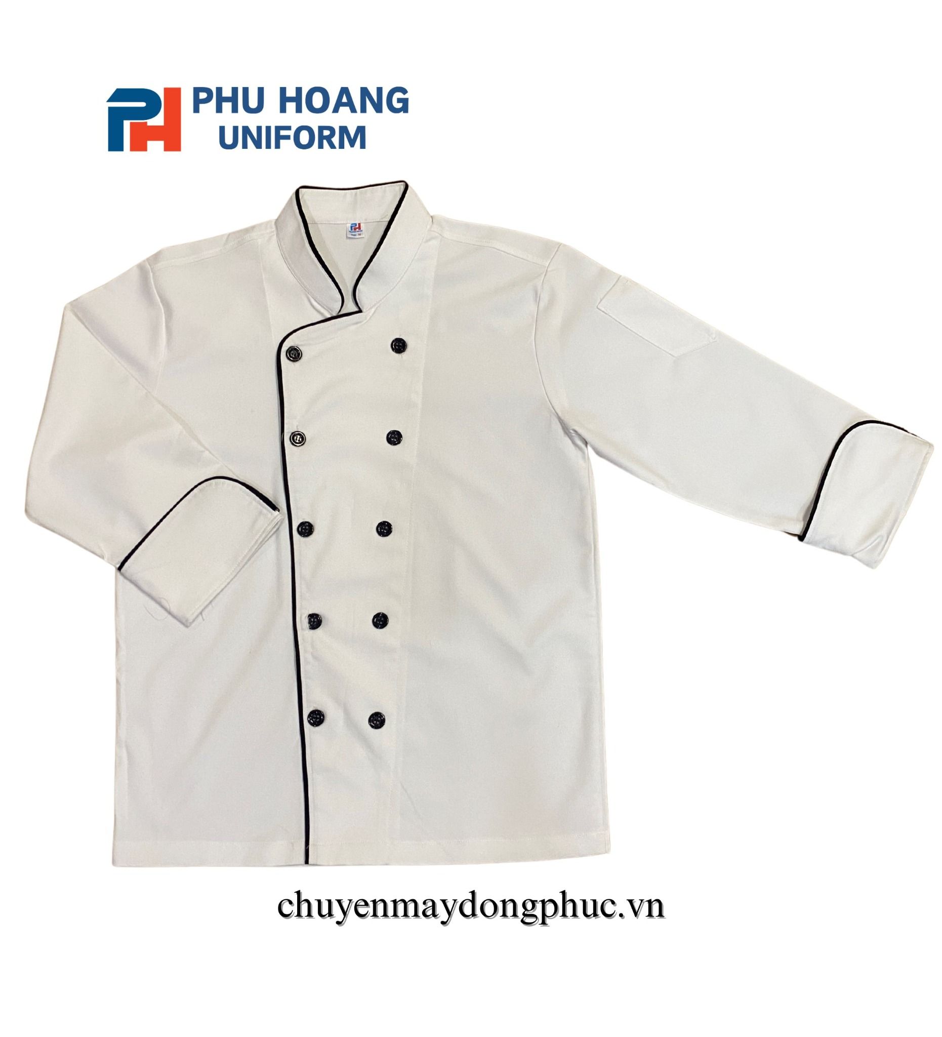 ÁO BẾP TRẮNG VIỀN ĐEN TAY DÀI SB010 (MAY SẴN)