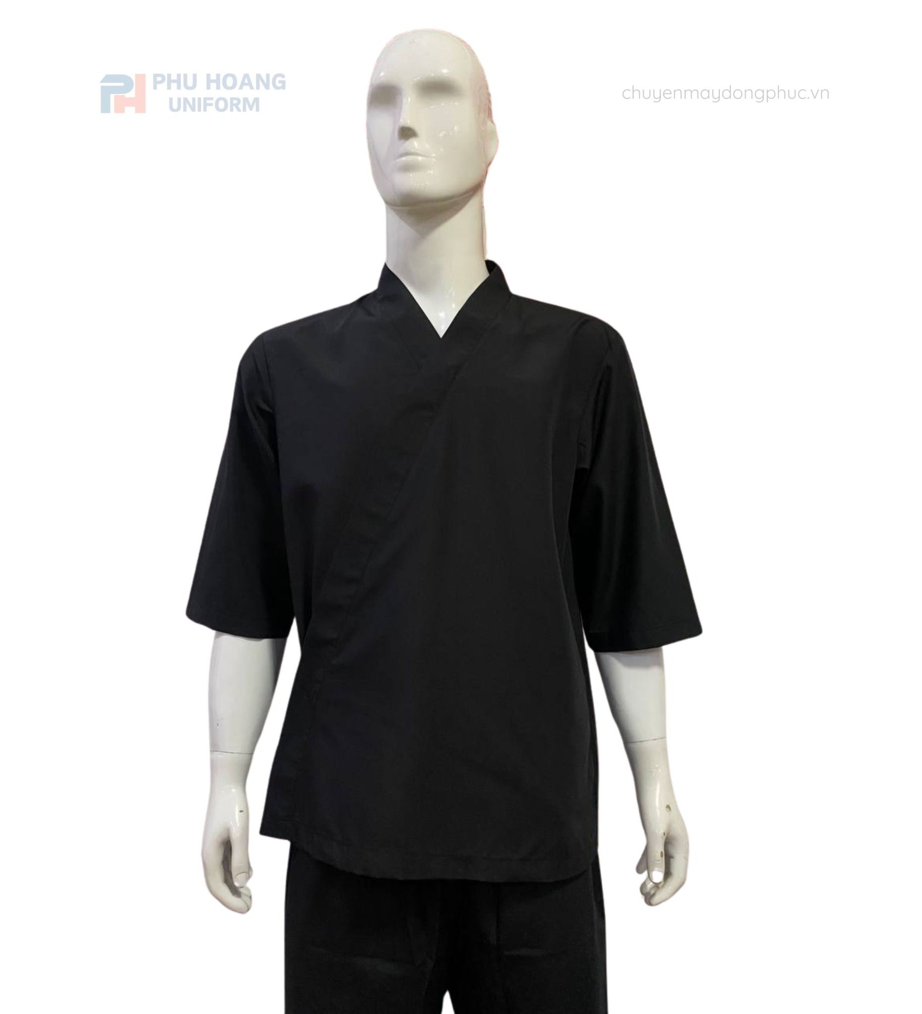 ÁO BẾP NHẬT ĐEN MAY SẴN SB012