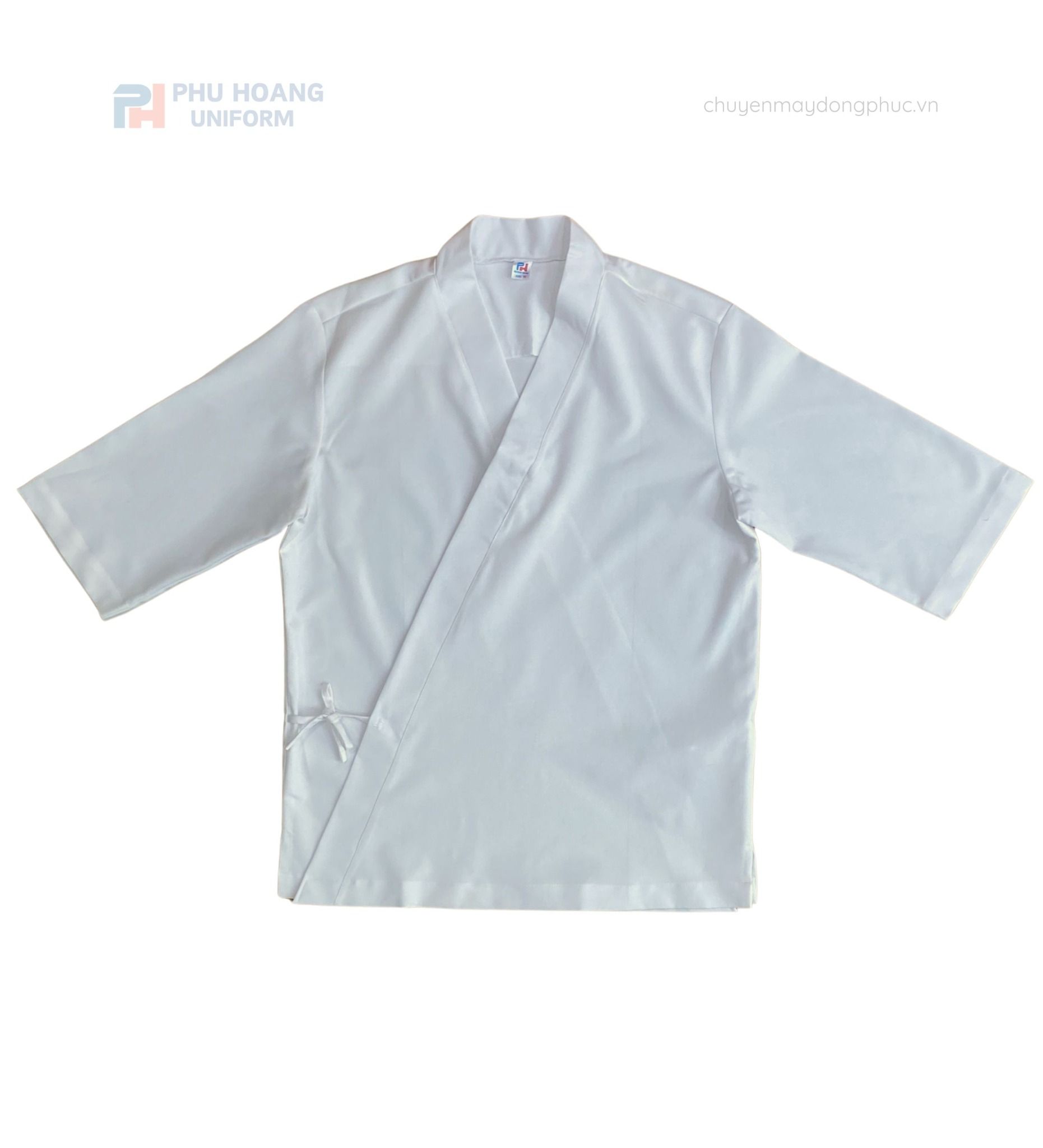 ÁO BẾP NHẬT COTTON TRẮNG MAY SẴN SB014