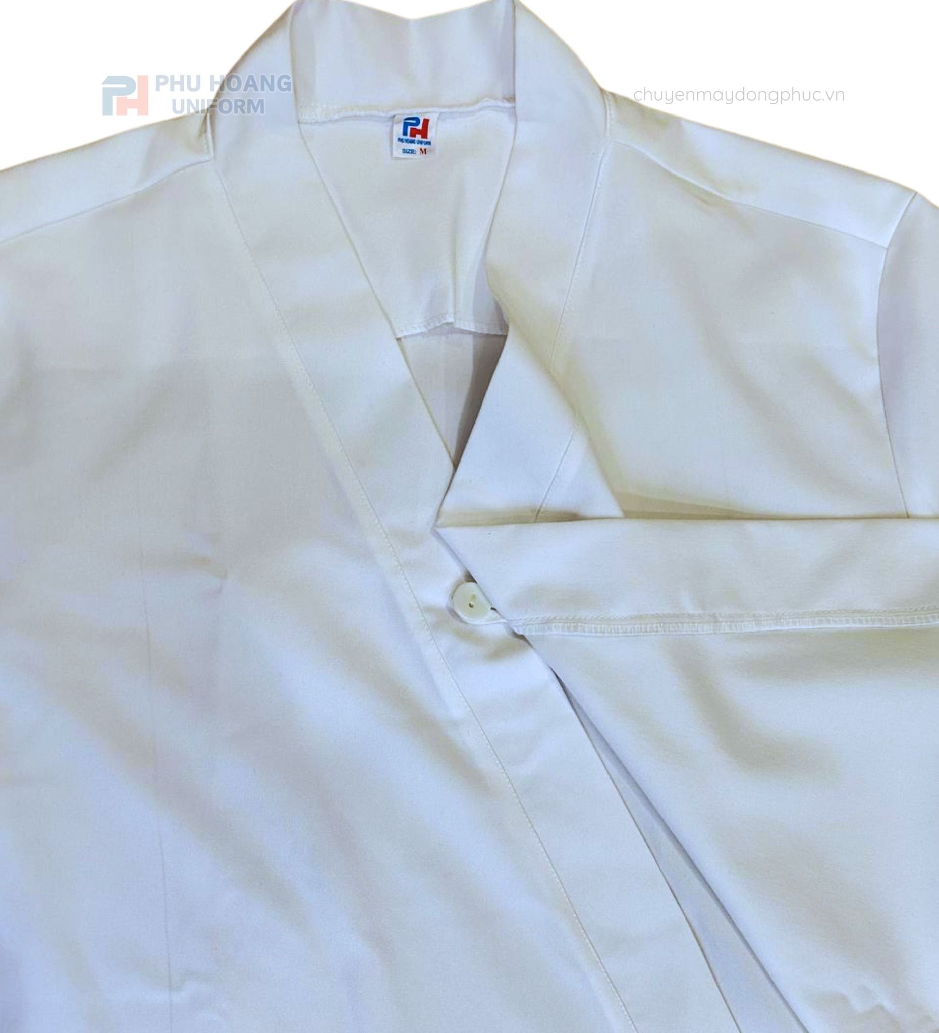 CHI TIẾT ÁO BẾP NHẬT COTTON TRẮNG MAY SẴN SB014