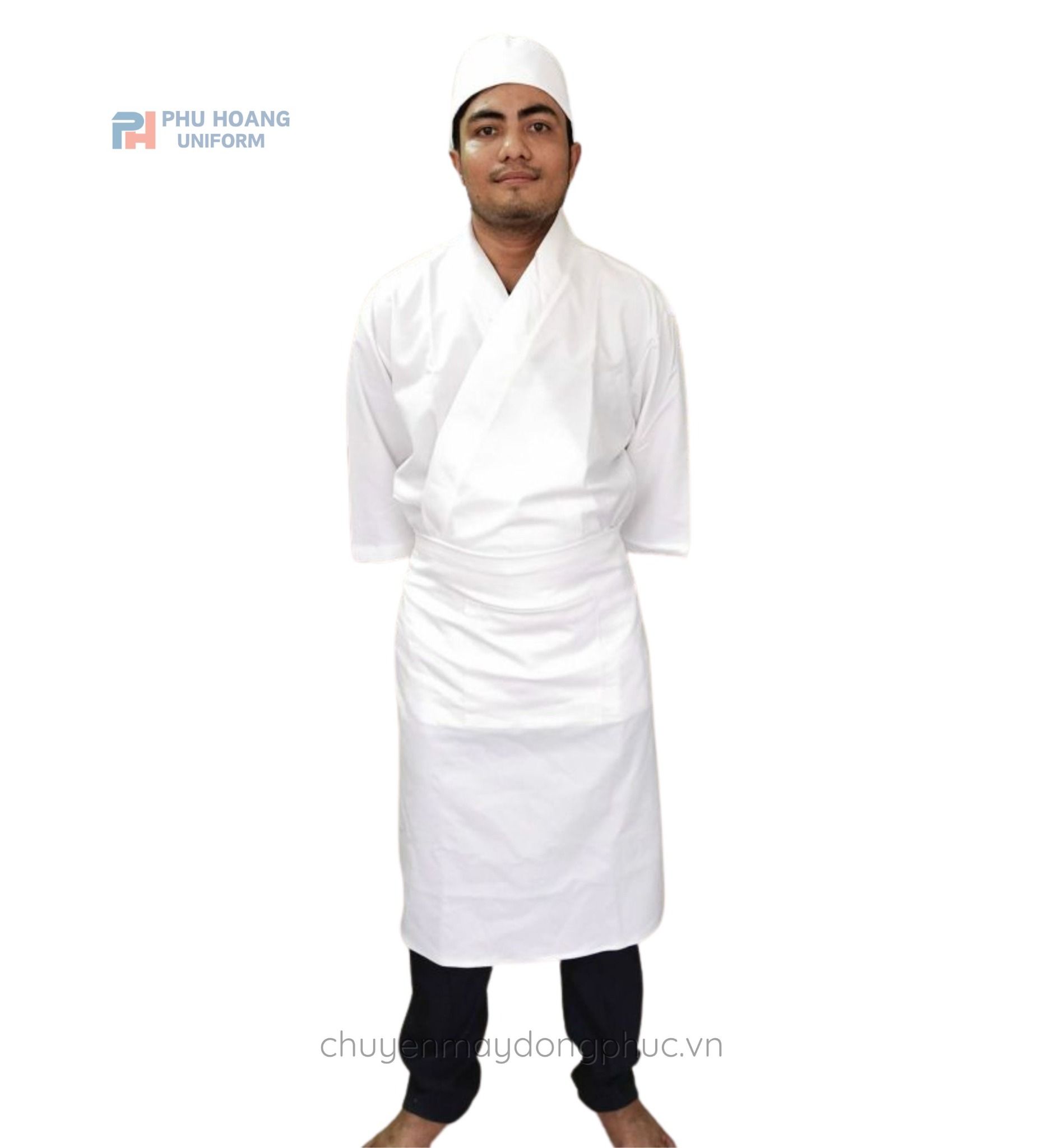 ÁO BẾP NHẬT COTTON TRẮNG MAY SẴN SB014