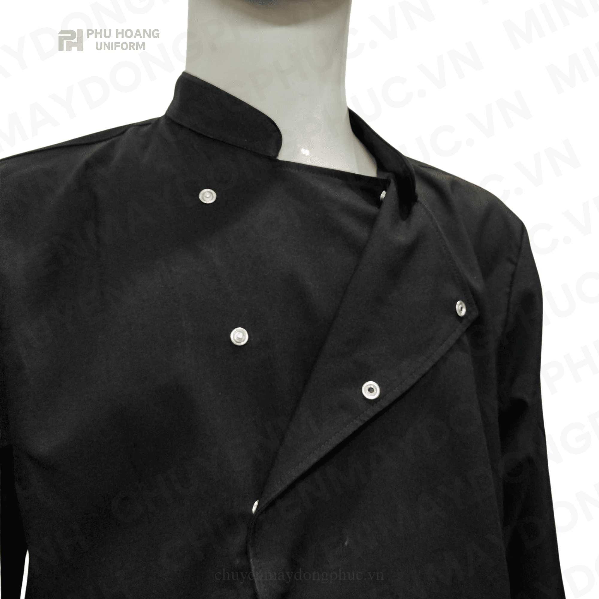 ÁO BẾP ĐEN NÚT BẤM SB016 (MAY SẴN)
