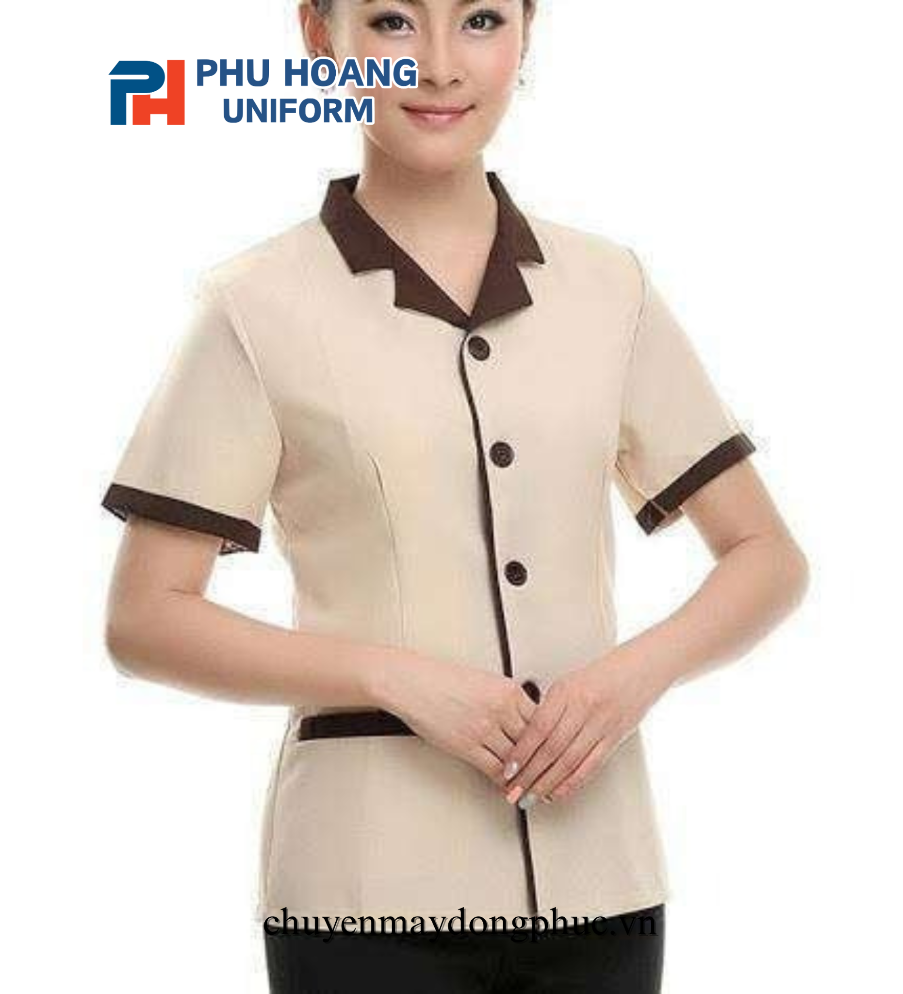 ĐỒNG PHỤC TẠP VỤ MÀU KEM PHỐI NÂU MAY SẴN SL006