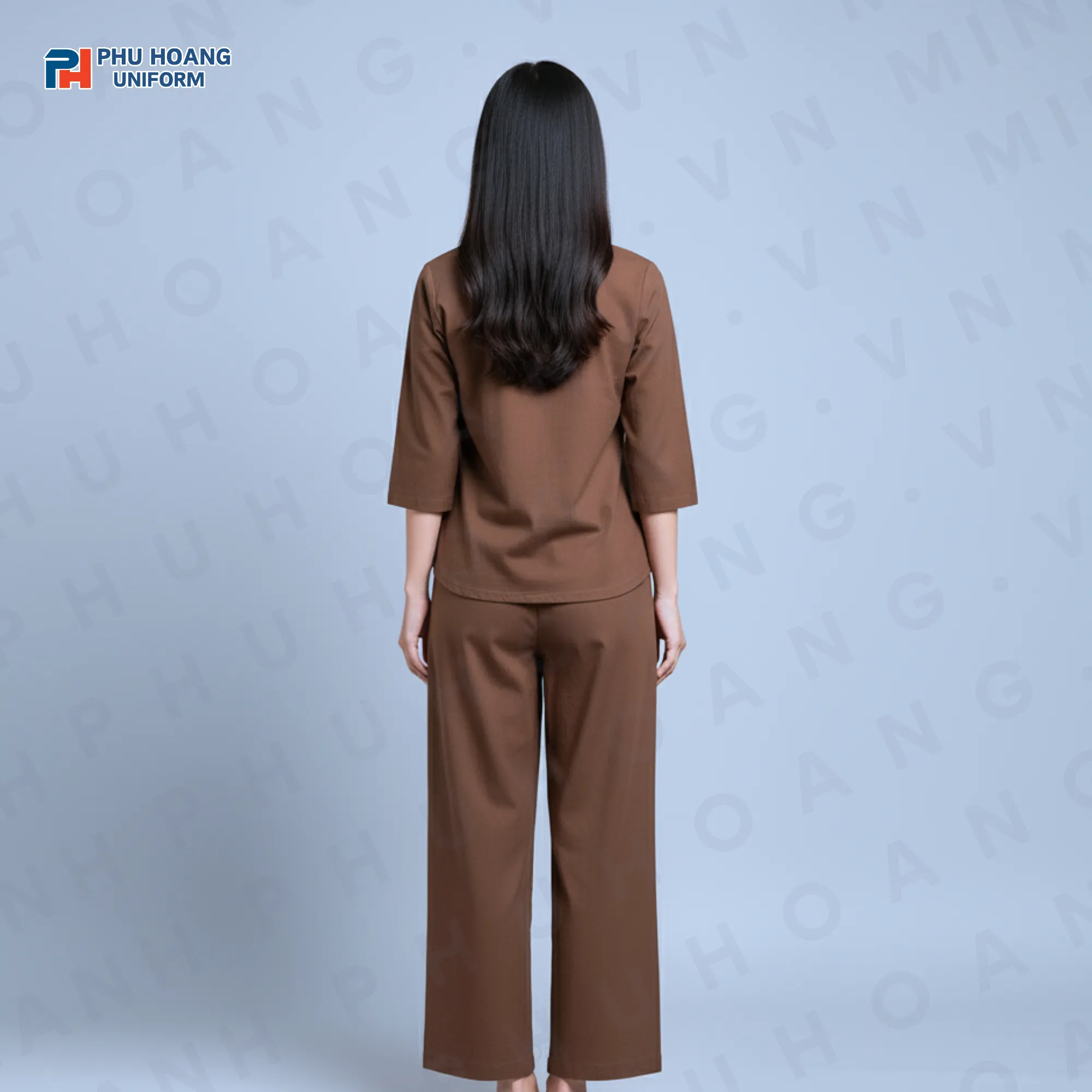 BỘ ĐỒ BÀ BA MÀU NÂU NHẠT MAY SẴN ST003