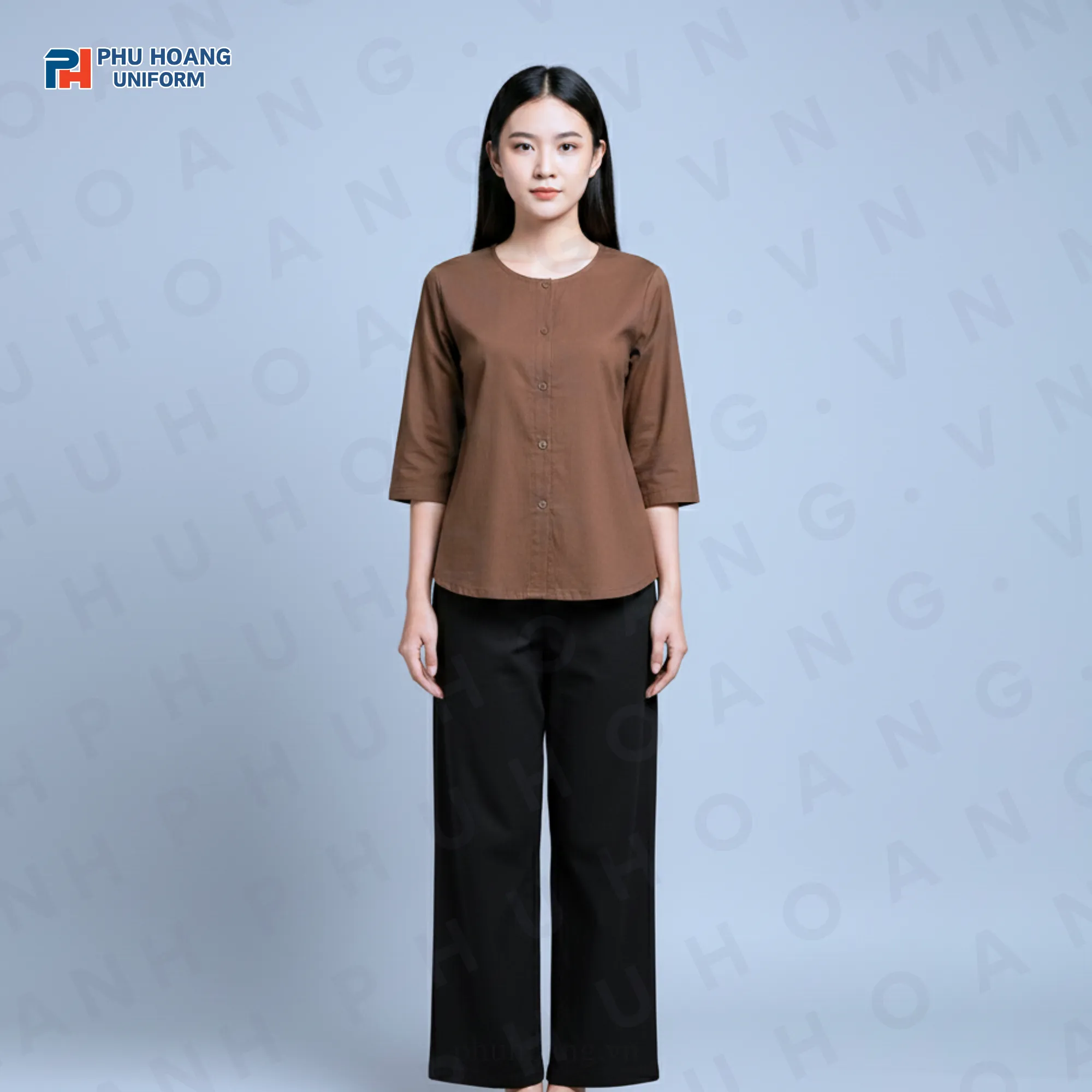 BỘ ĐỒ BÀ BA MÀU NÂU NHẠT MAY SẴN ST003