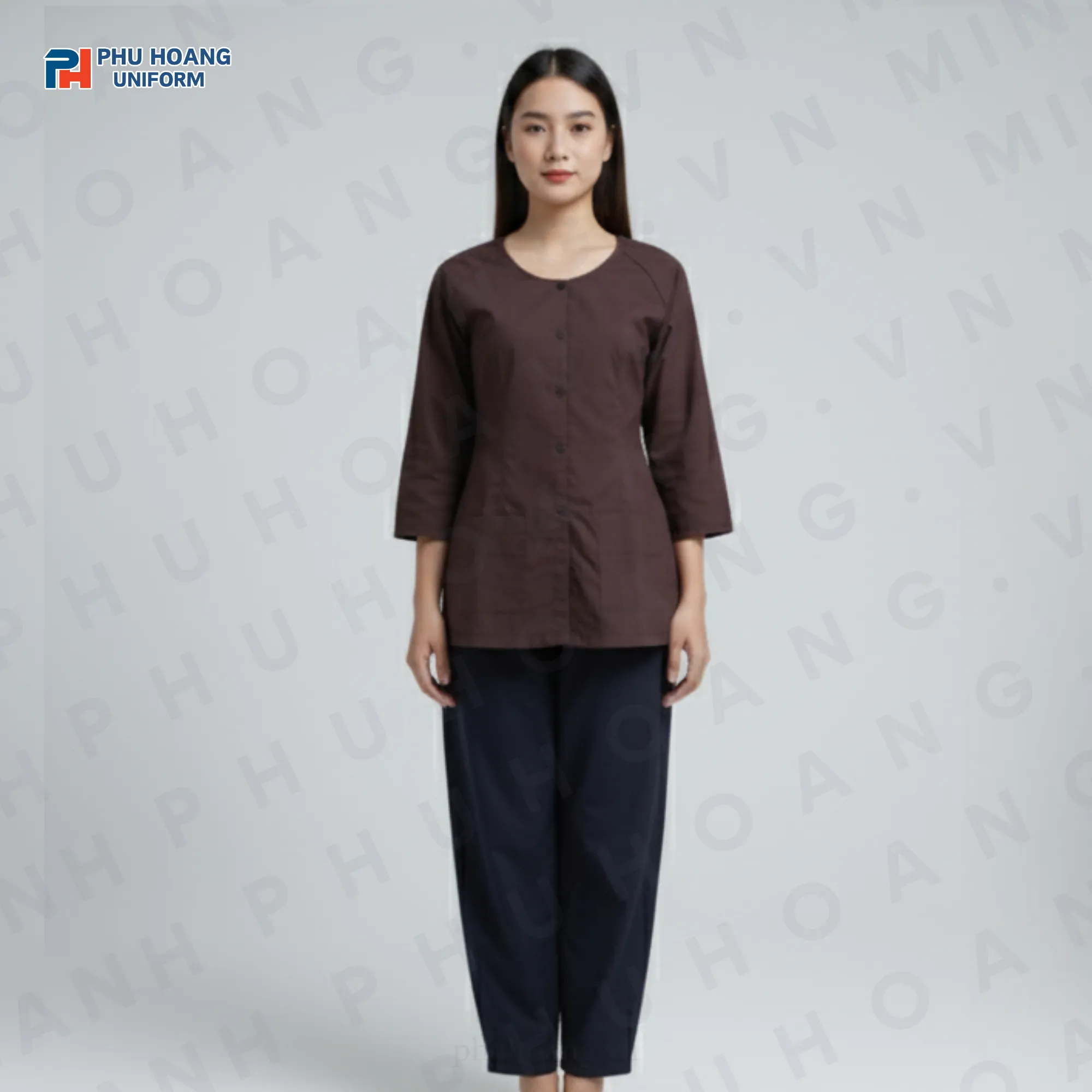 BỘ ĐỒ BÀ BA MÀU NÂU ĐẬM MAY SẴN ST002