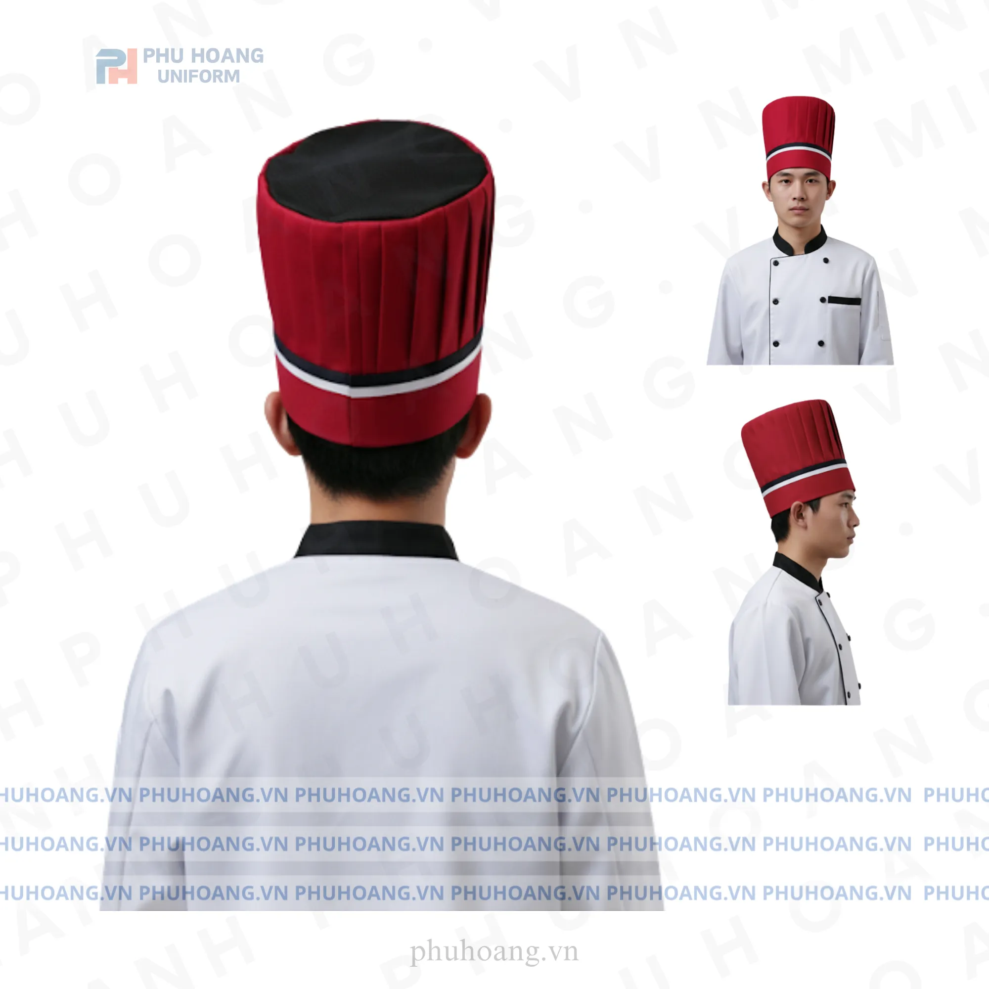 NÓN BẾP TRƯỞNG ĐỎ ĐÔ DÁN SAU CHÓP LƯỚI MAY SẴN SN038