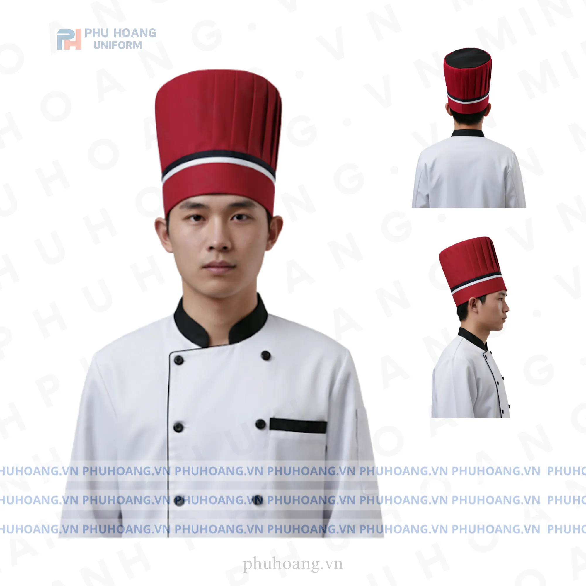 NÓN BẾP TRƯỞNG ĐỎ ĐÔ DÁN SAU CHÓP LƯỚI MAY SẴN SN038