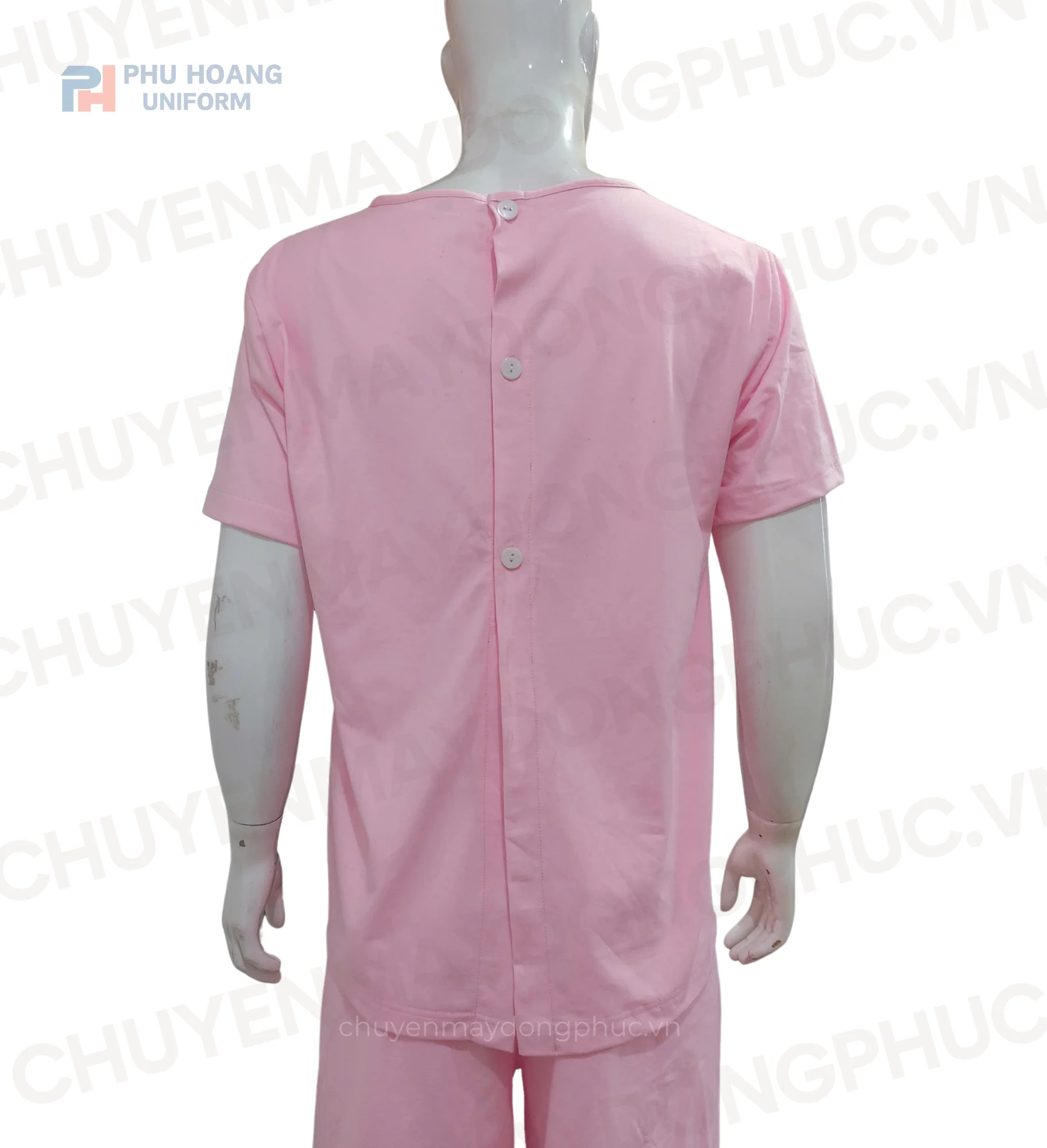 SET QUẦN ÁO SPA NÚT SAU LƯNG MÀU HỒNG (MAY SẴN) SS007