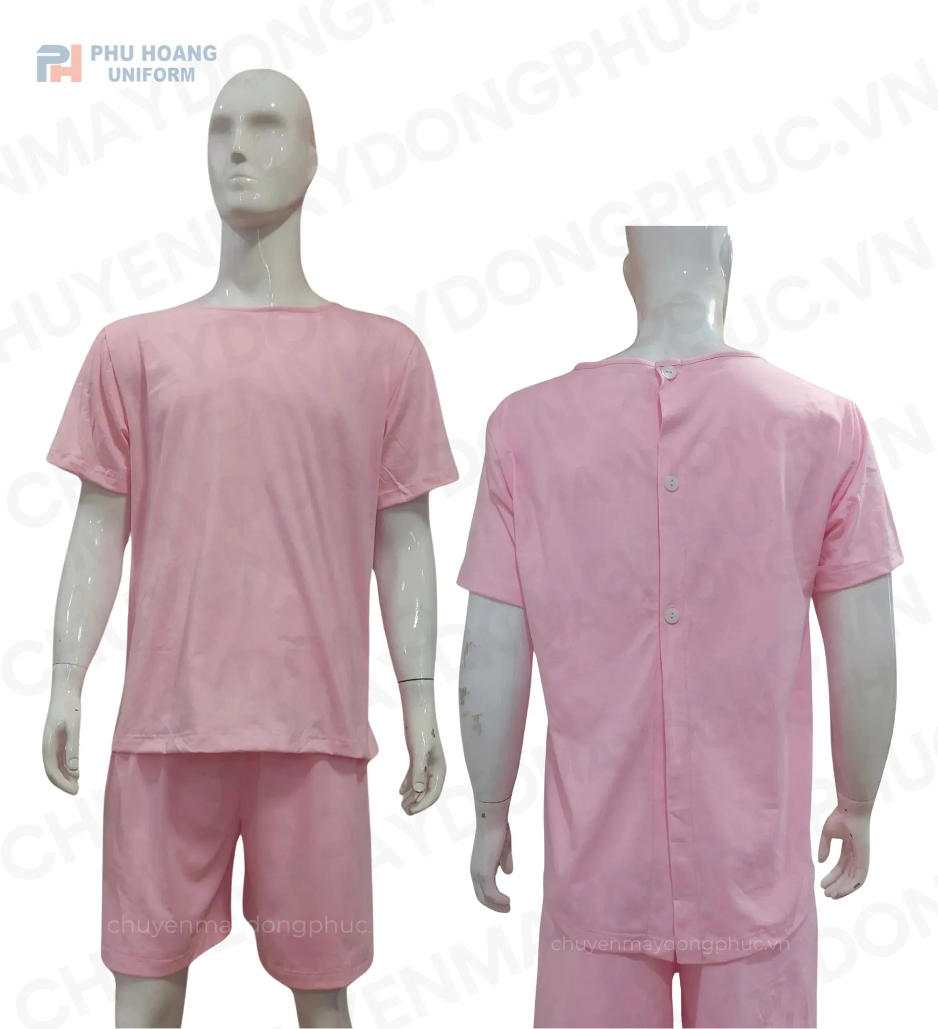 SET QUẦN ÁO SPA NÚT SAU LƯNG MÀU HỒNG (MAY SẴN) SS007