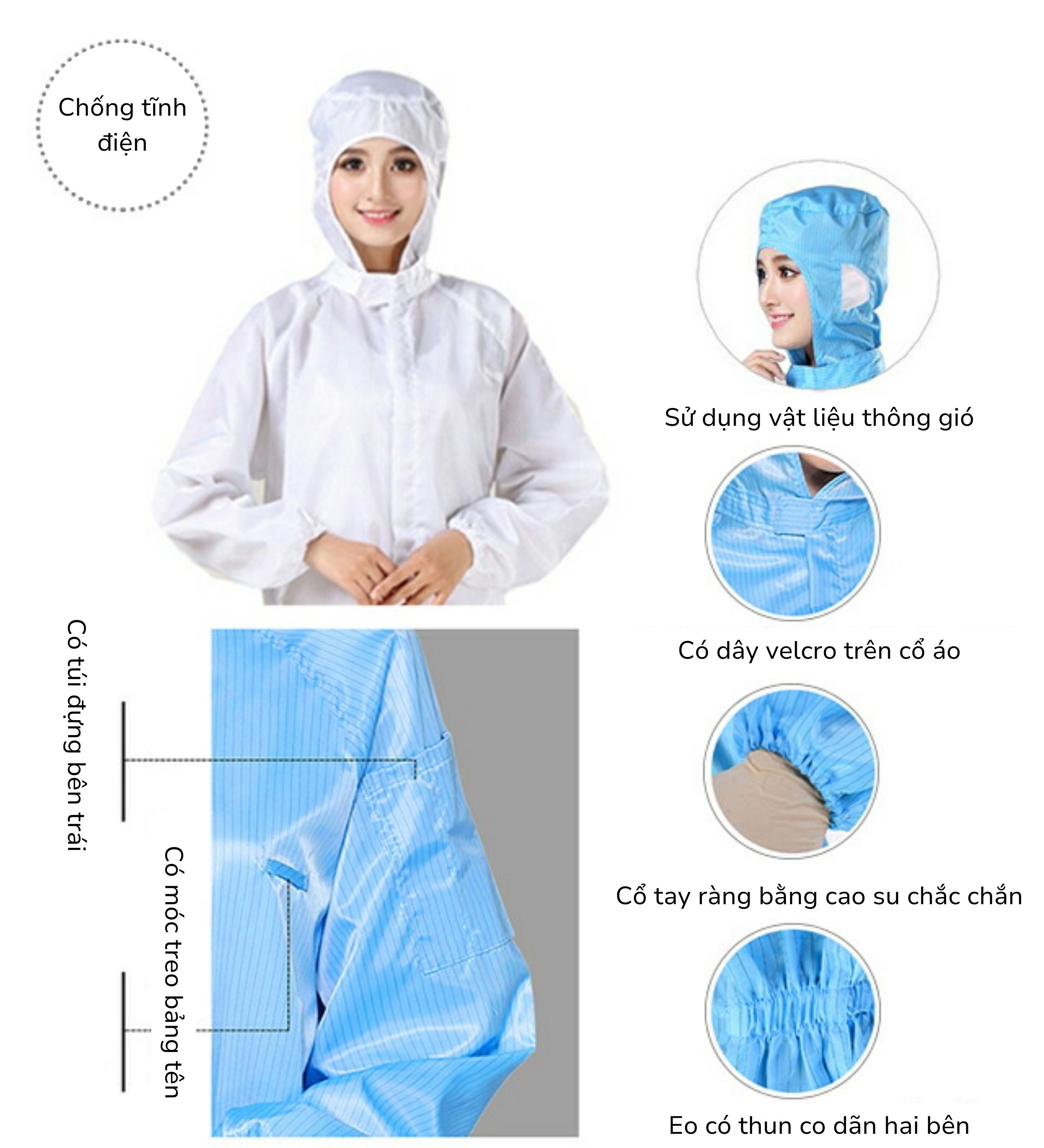 BỘ ĐỒ CHỐNG TĨNH ĐIỆN LIỀN THÂN (MAY SẴN)