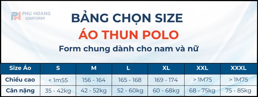 SIZE ÁO POLO UNISEX