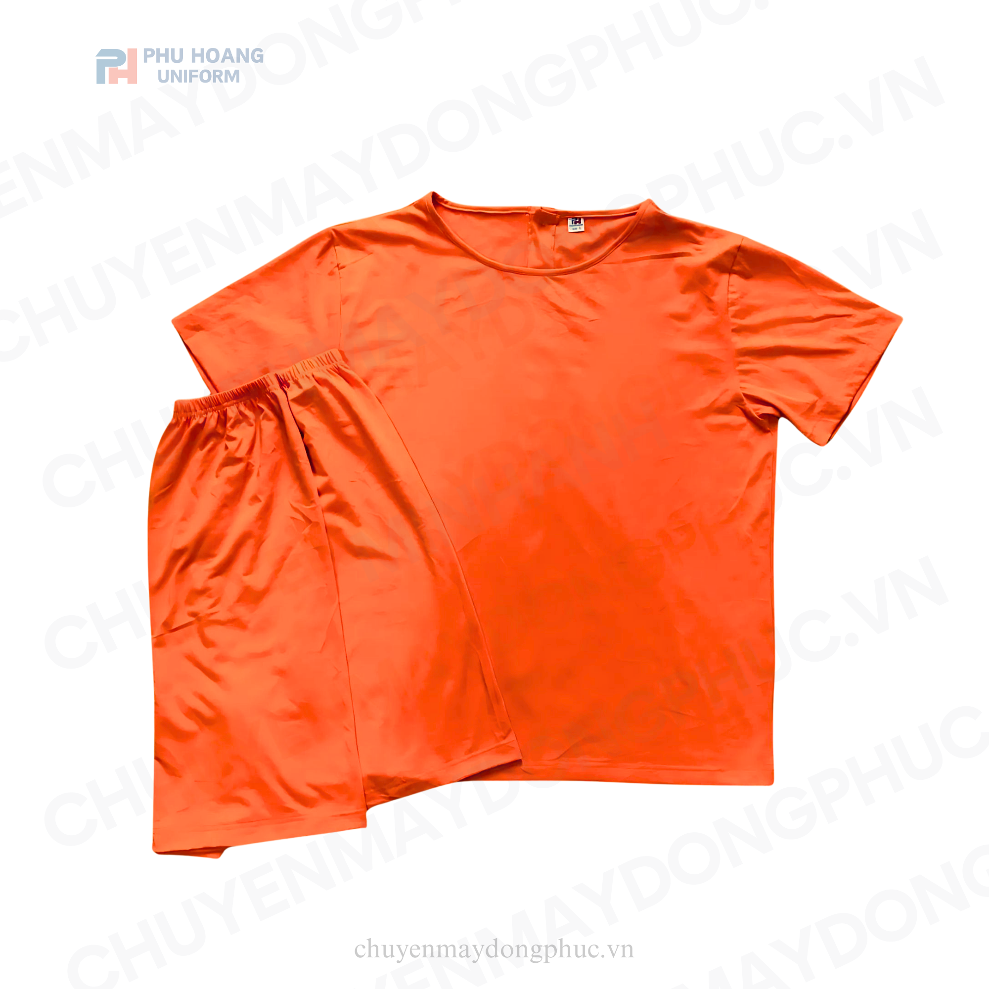 SET QUẦN ÁO SPA NÚT SAU LƯNG CAM ĐẬM (MAY SẴN) SS004