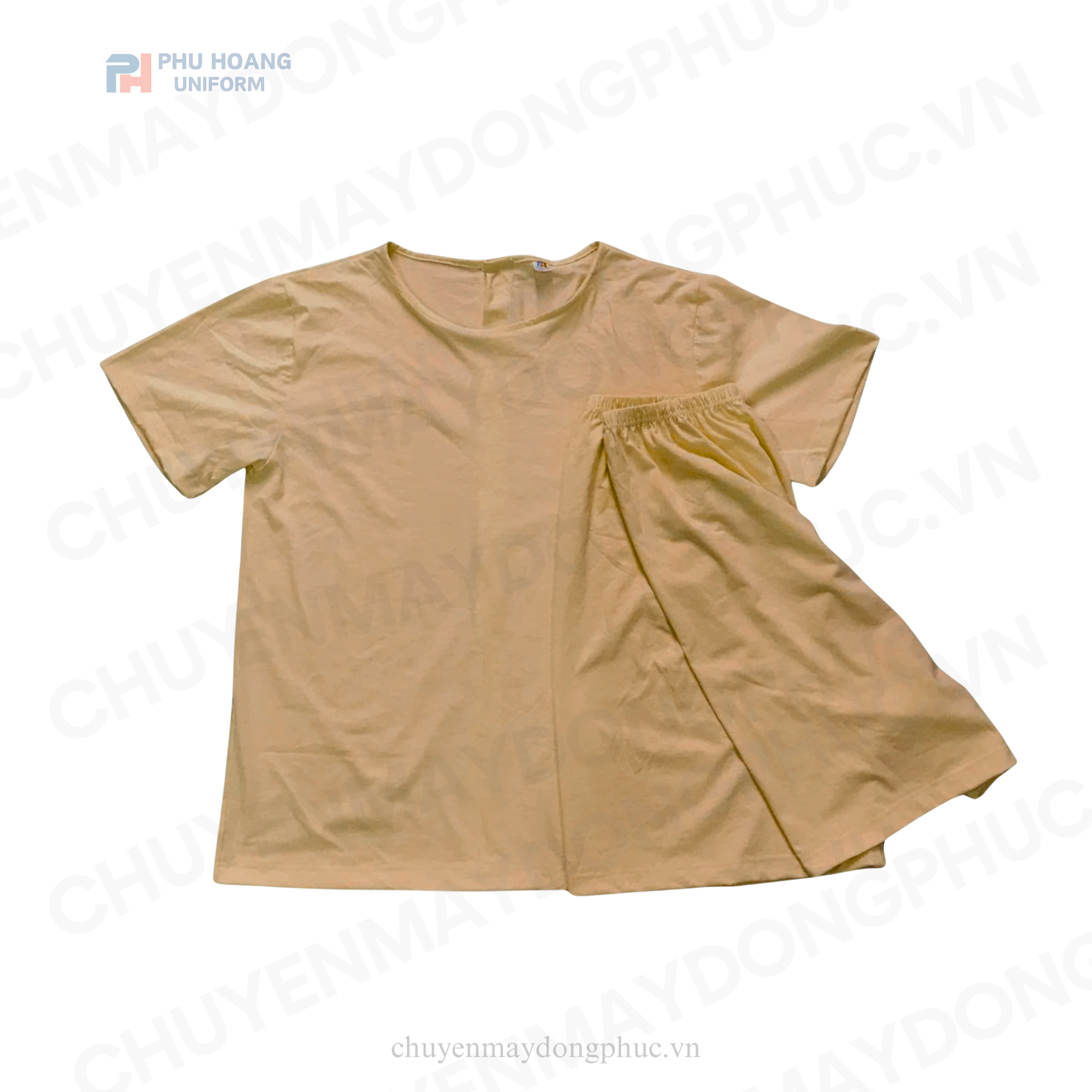 SET QUẦN ÁO SPA NÚT SAU LƯNG MÀU KEM (MAY SẴN) SS008