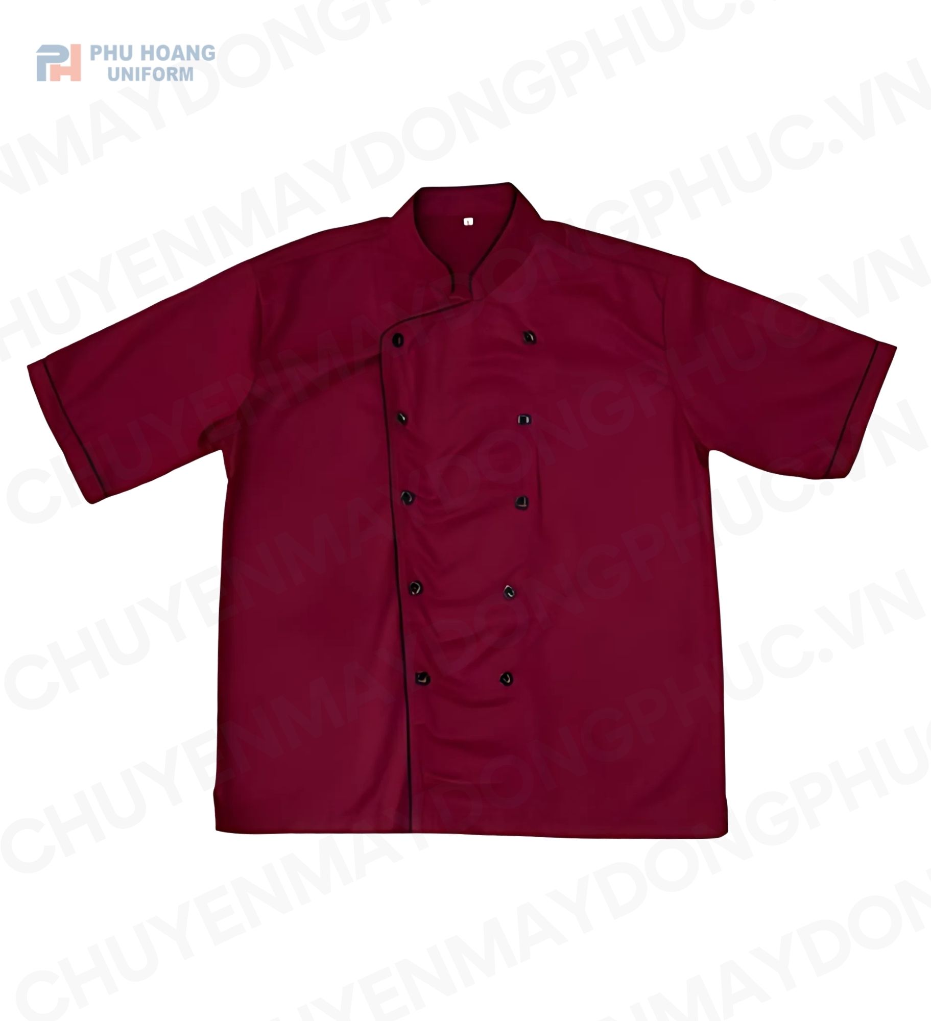 ÁO BẾP ĐỎ VIỀN ĐEN TAY NGẮN