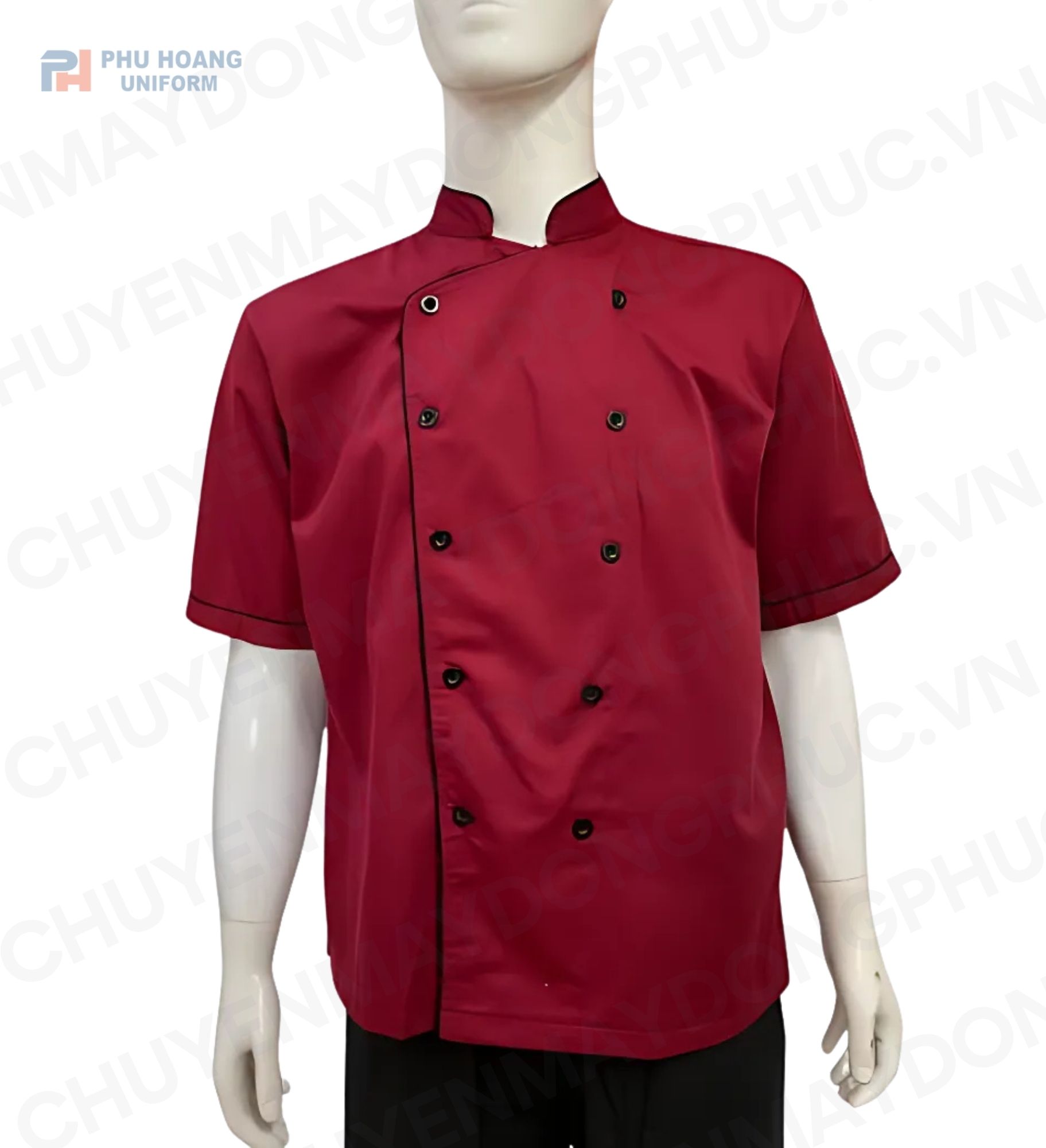 ÁO BẾP ĐỎ VIỀN ĐEN TAY NGẮN