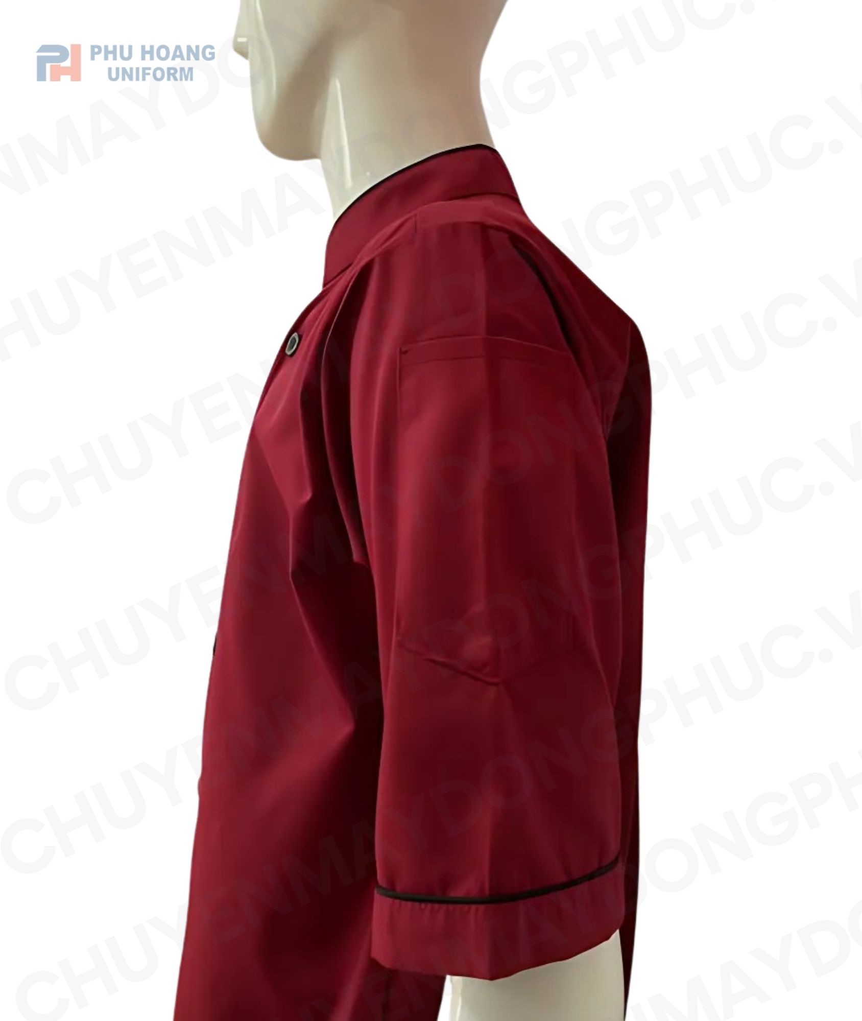 ÁO BẾP ĐỎ VIỀN ĐEN TAY NGẮN
