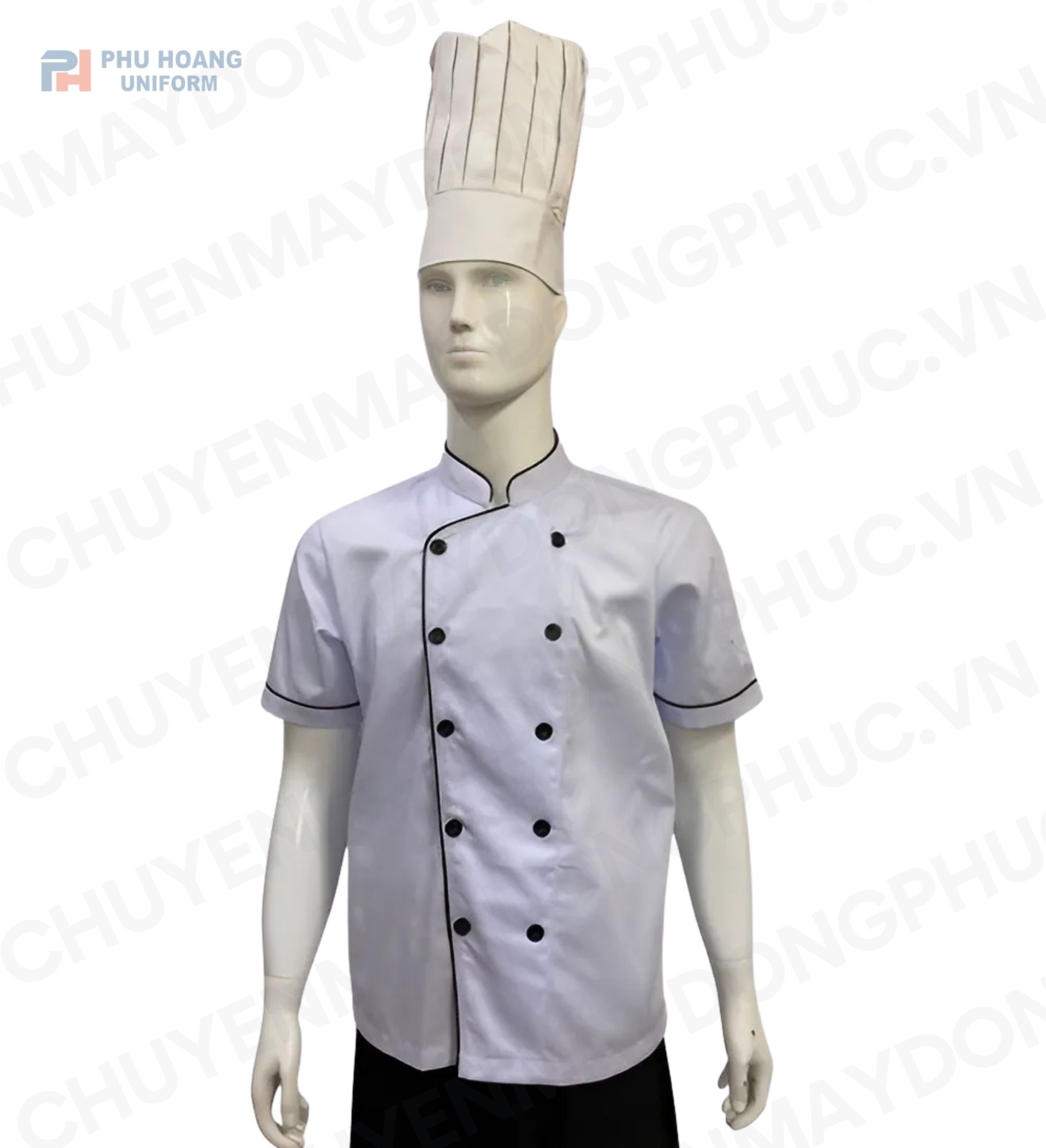 ÁO BẾP KAKI TRẮNG VIỀN ĐEN TAY NGẮN SB001 (MAY SẴN) ÁO BẾP TRẮNG VIỀN ĐEN TAY NGẮN (MAY SẴN)