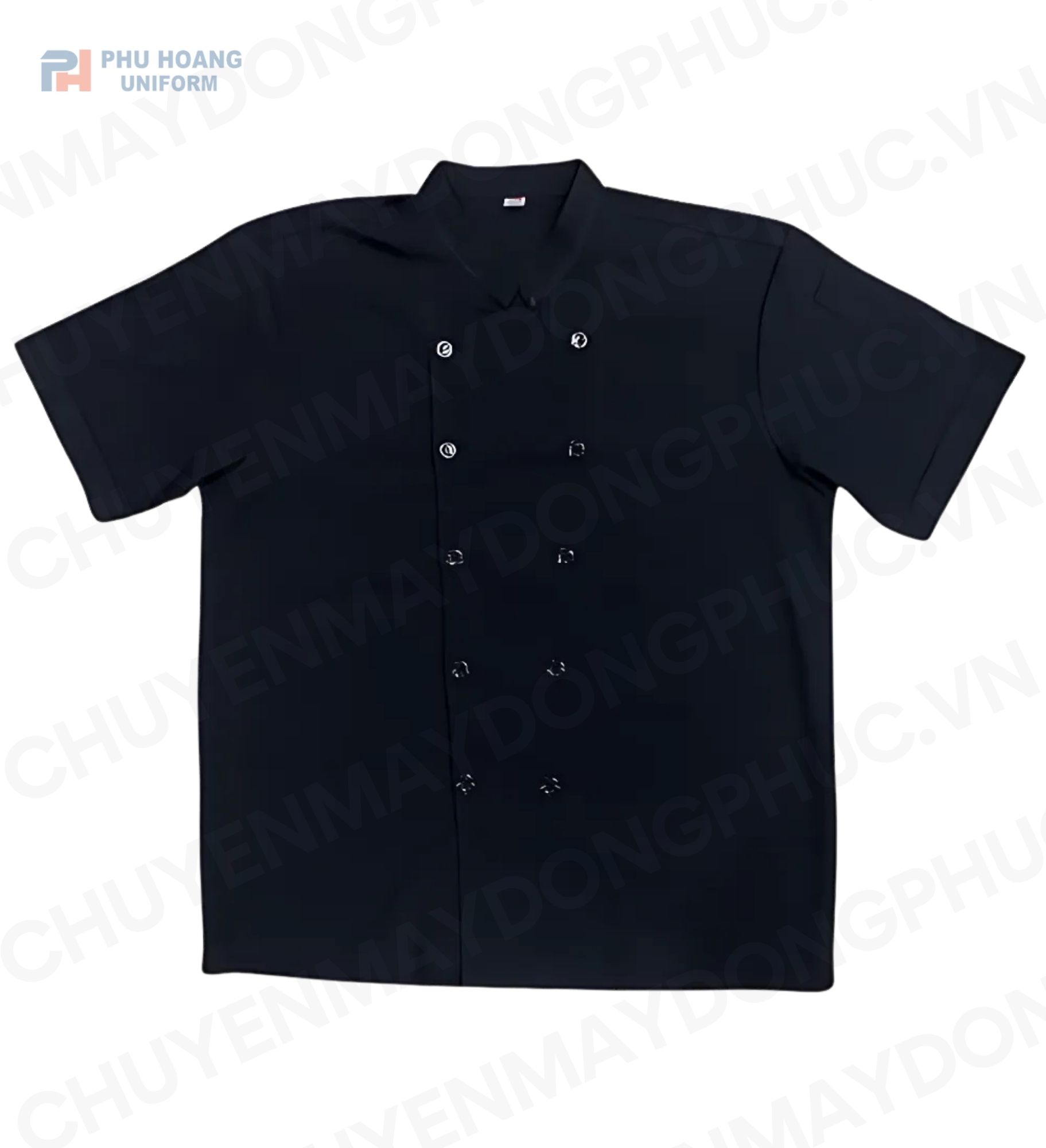 ÁO BẾP KAKI ĐEN TAY NGẮN SB003 (MAY SẴN)