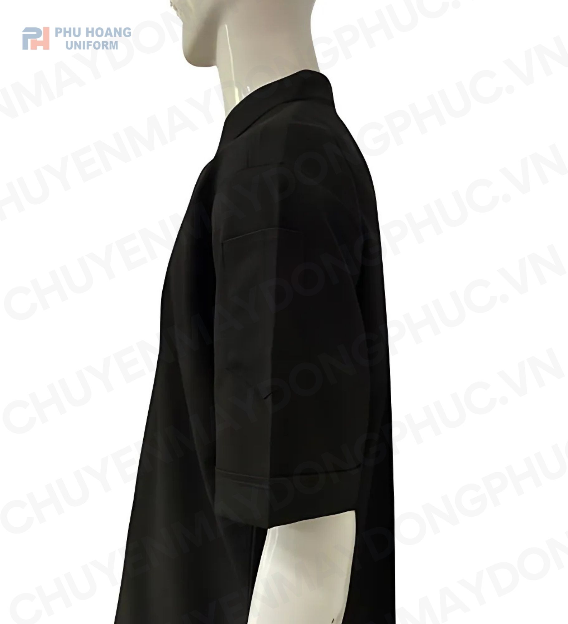 ÁO BẾP KAKI ĐEN TAY NGẮN SB003 (MAY SẴN)