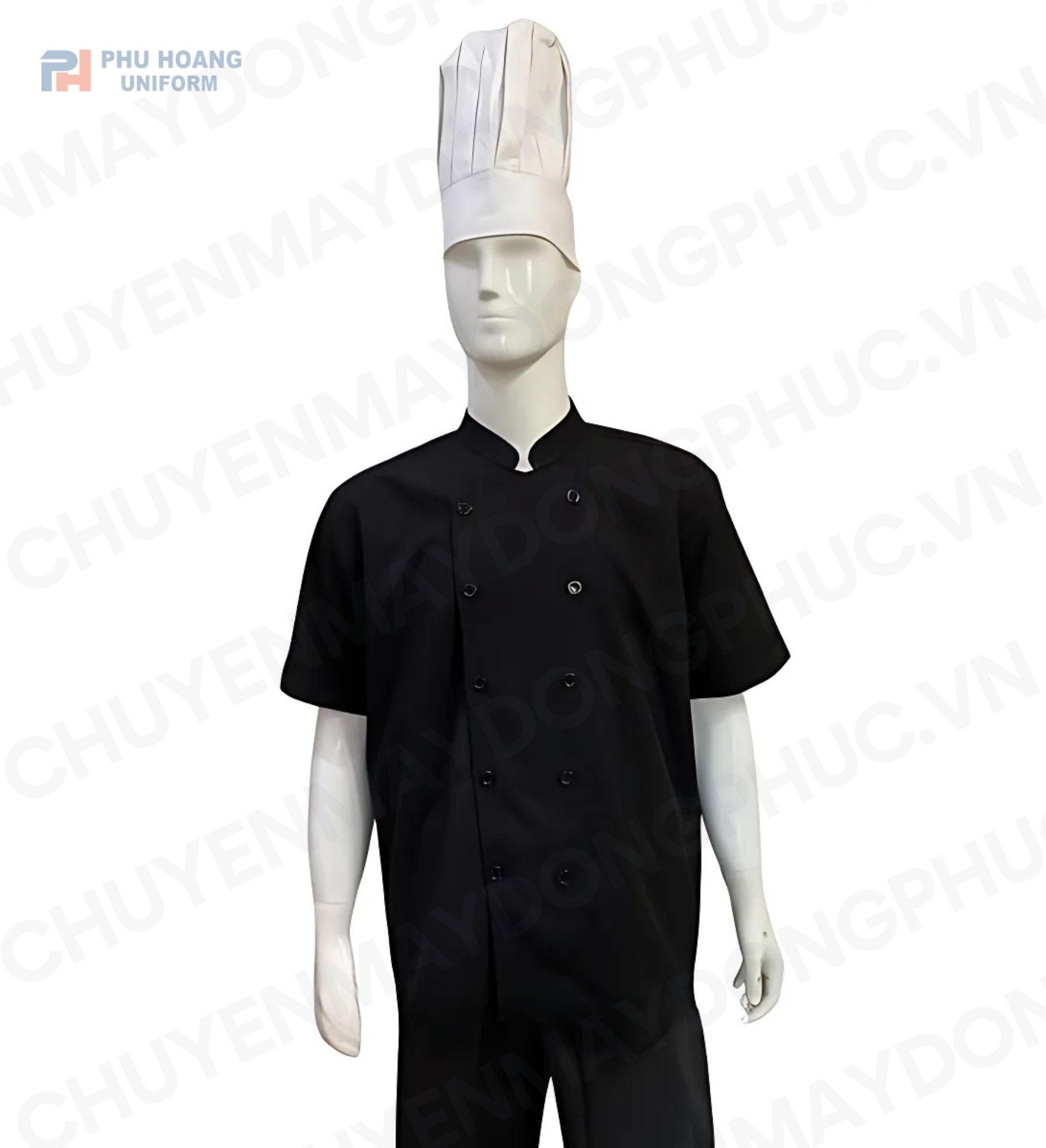 ÁO BẾP KAKI ĐEN TAY NGẮN SB003 (MAY SẴN)