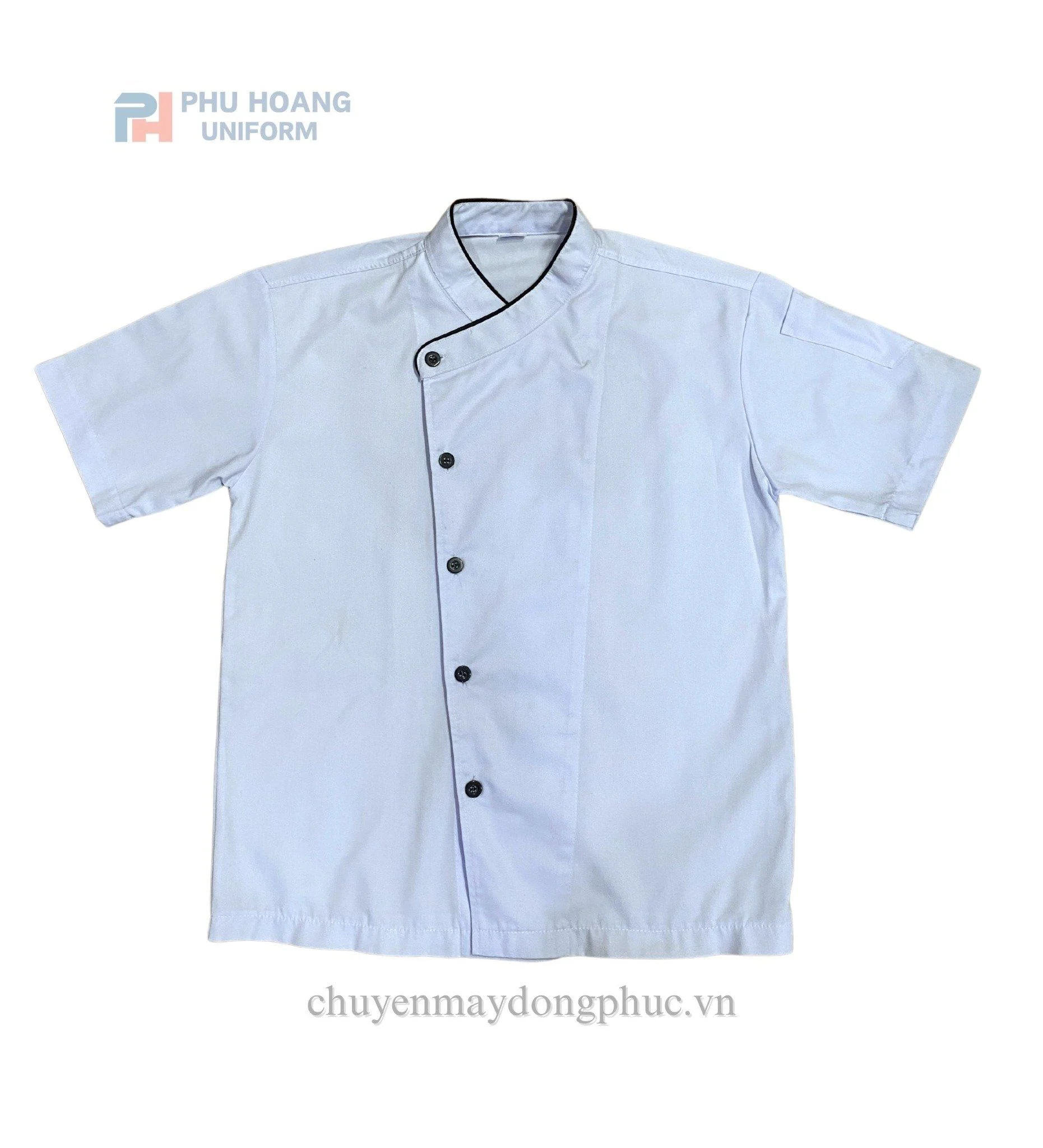 ÁO BẾP TRẮNG 1 HÀNG CÚC SB007 (MAY SẴN)