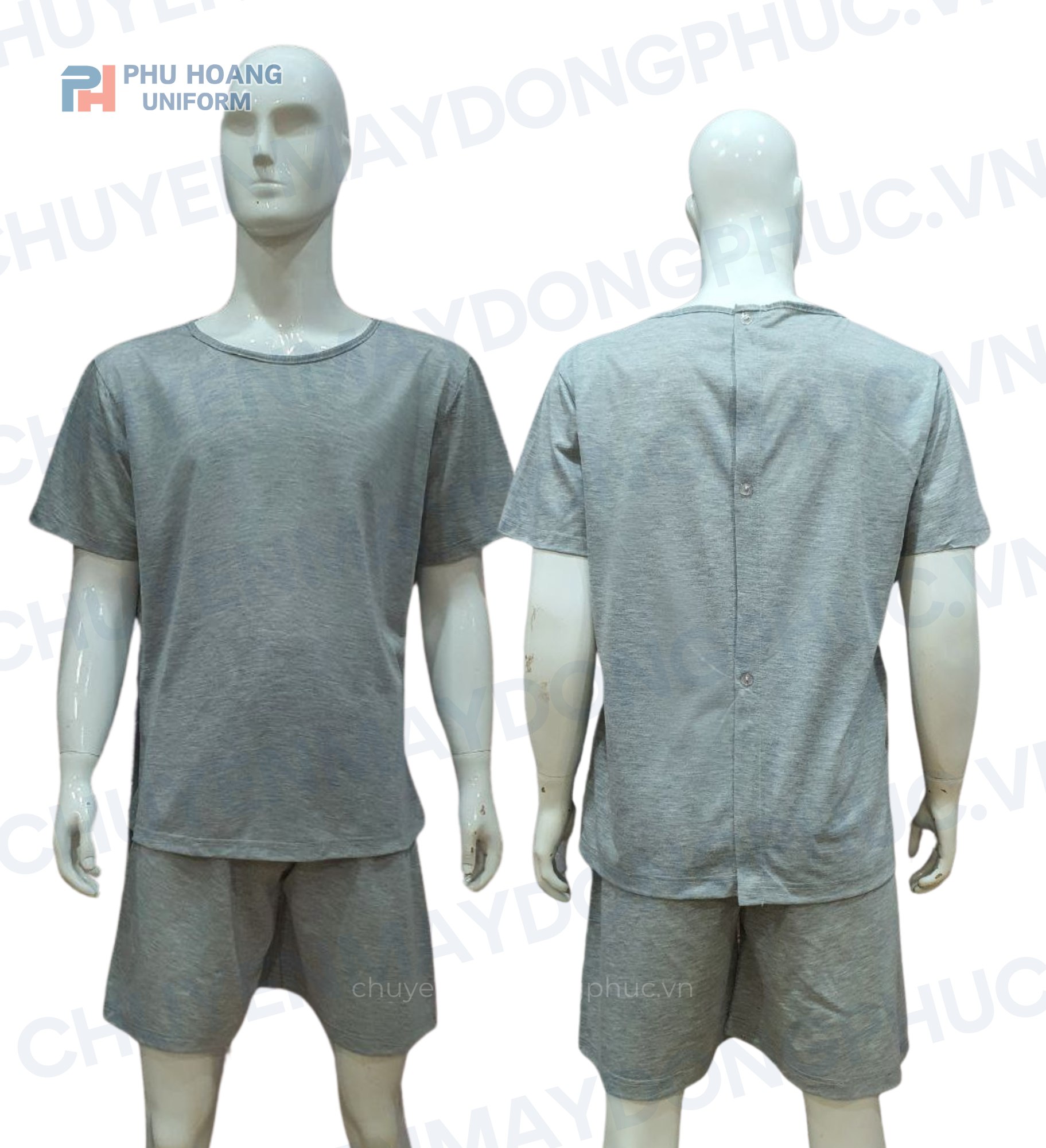 SET QUẦN ÁO SPA NÚT SAU LƯNG MÀU XÁM (MAY SẴN) SS001