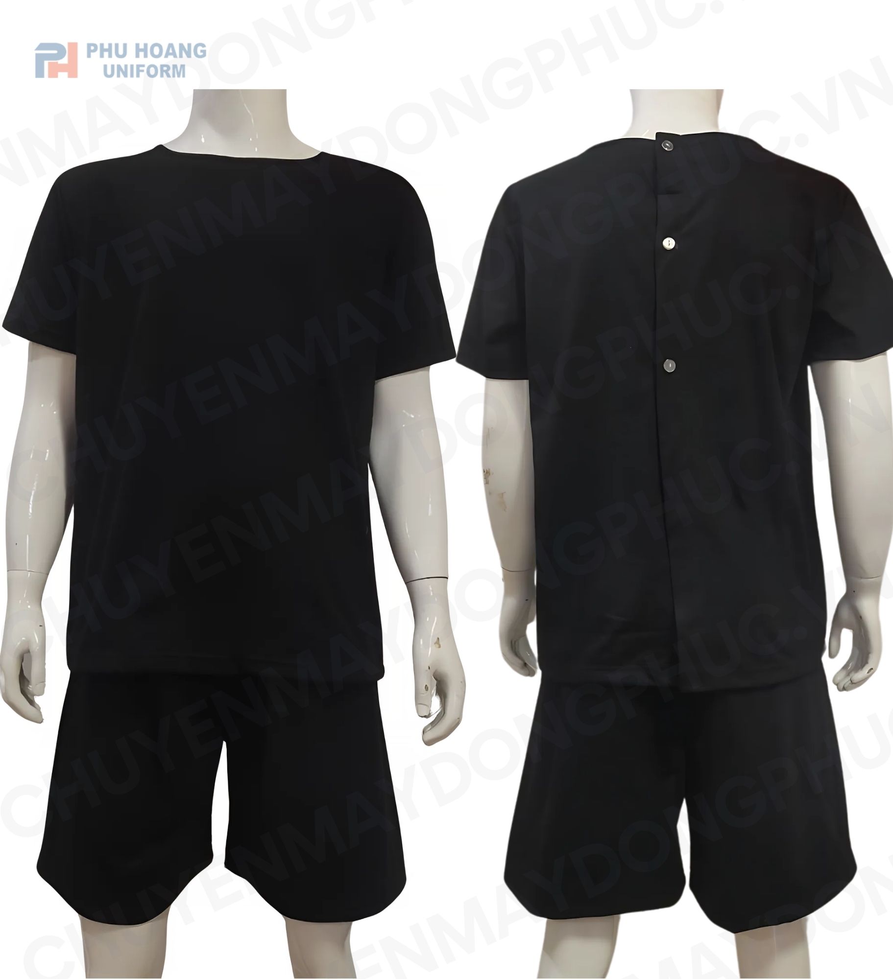 SET QUẦN ÁO SPA NÚT SAU LƯNG MÀU ĐEN (MAY SẴN) SS002