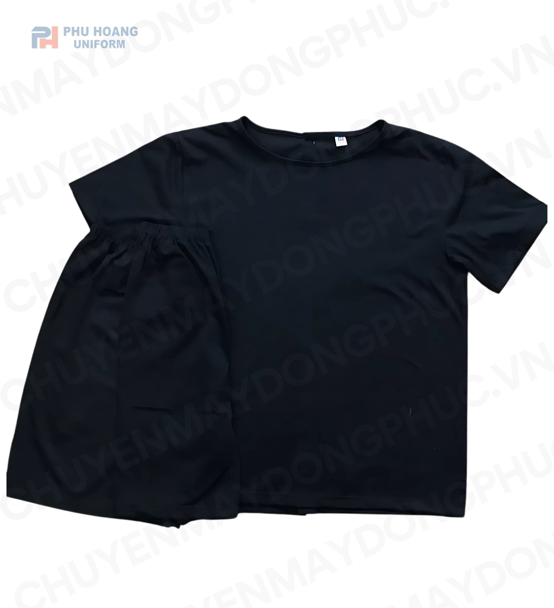 SET QUẦN ÁO SPA NÚT SAU LƯNG MÀU ĐEN (MAY SẴN) SS002