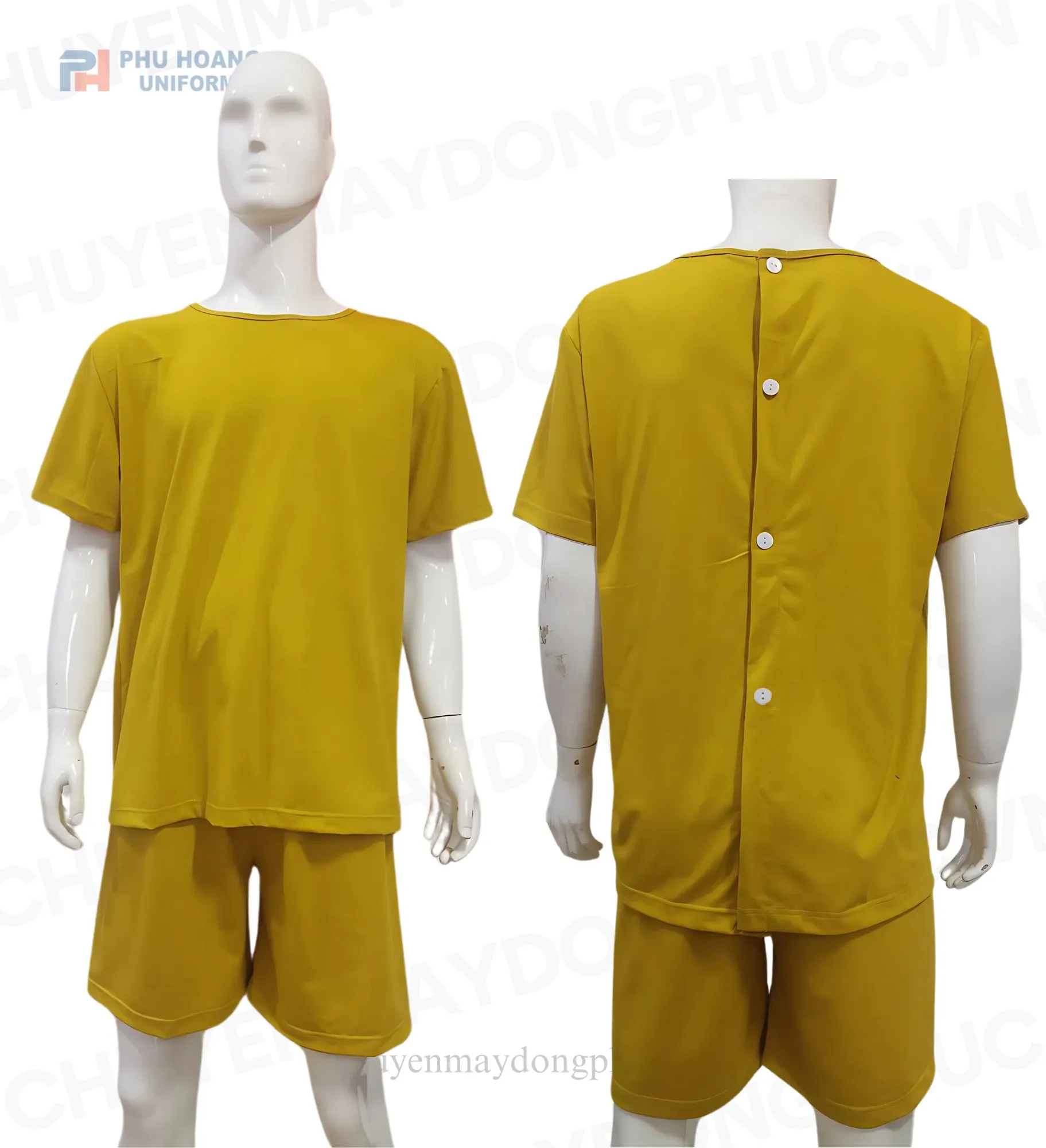 SET QUẦN ÁO SPA NÚT SAU LƯNG MÀU VÀNG KAKI (MAY SẴN) SS009