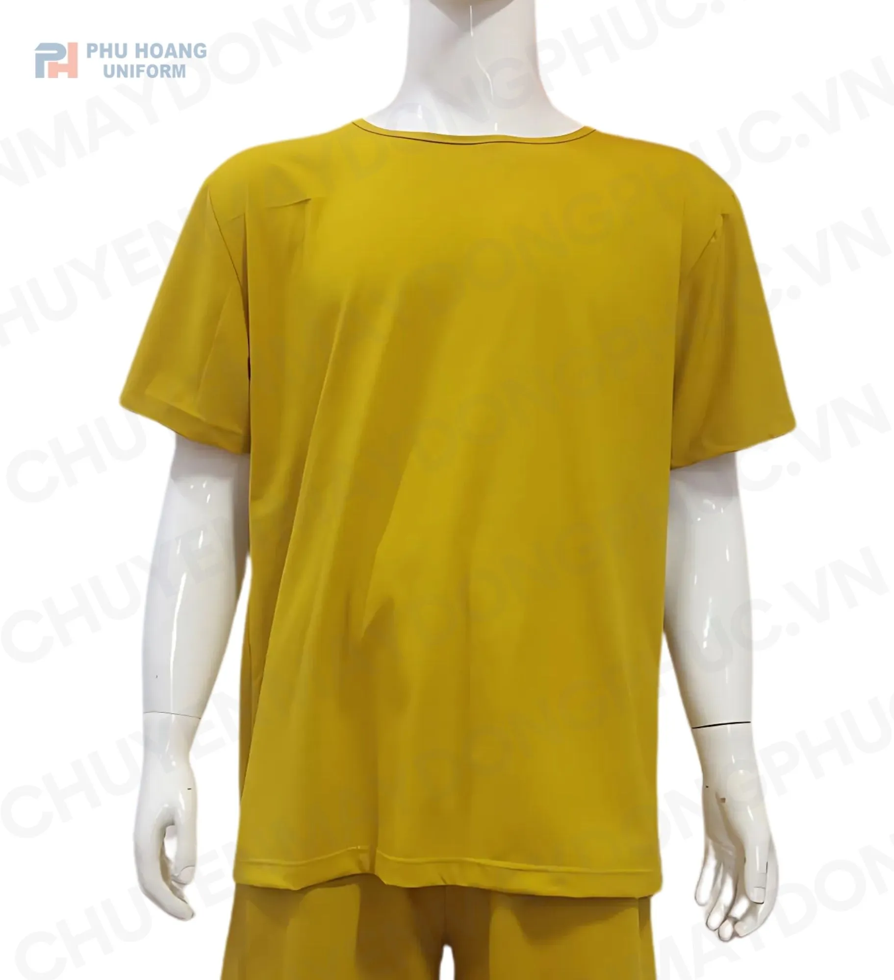 SET QUẦN ÁO SPA NÚT SAU LƯNG MÀU VÀNG KAKI (MAY SẴN) SS009