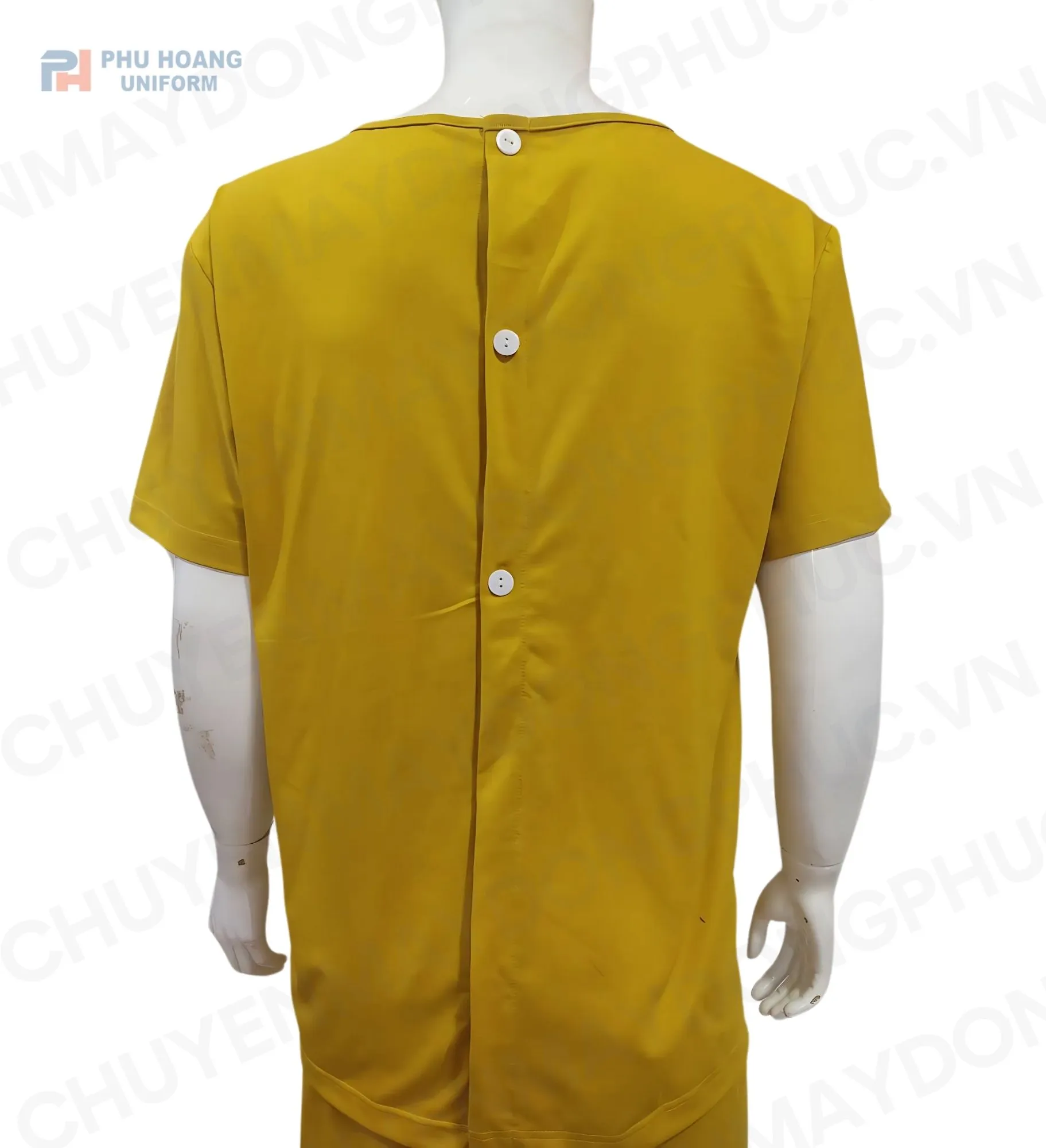 SET QUẦN ÁO SPA NÚT SAU LƯNG MÀU VÀNG KAKI (MAY SẴN) SS009