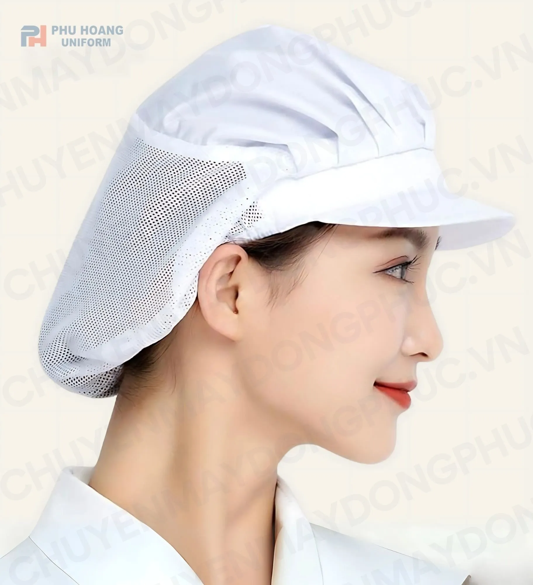 NÓN TRÙM ĐẦU LƯỚI SAU MÀU TRẮNG MAY SẴN SN002