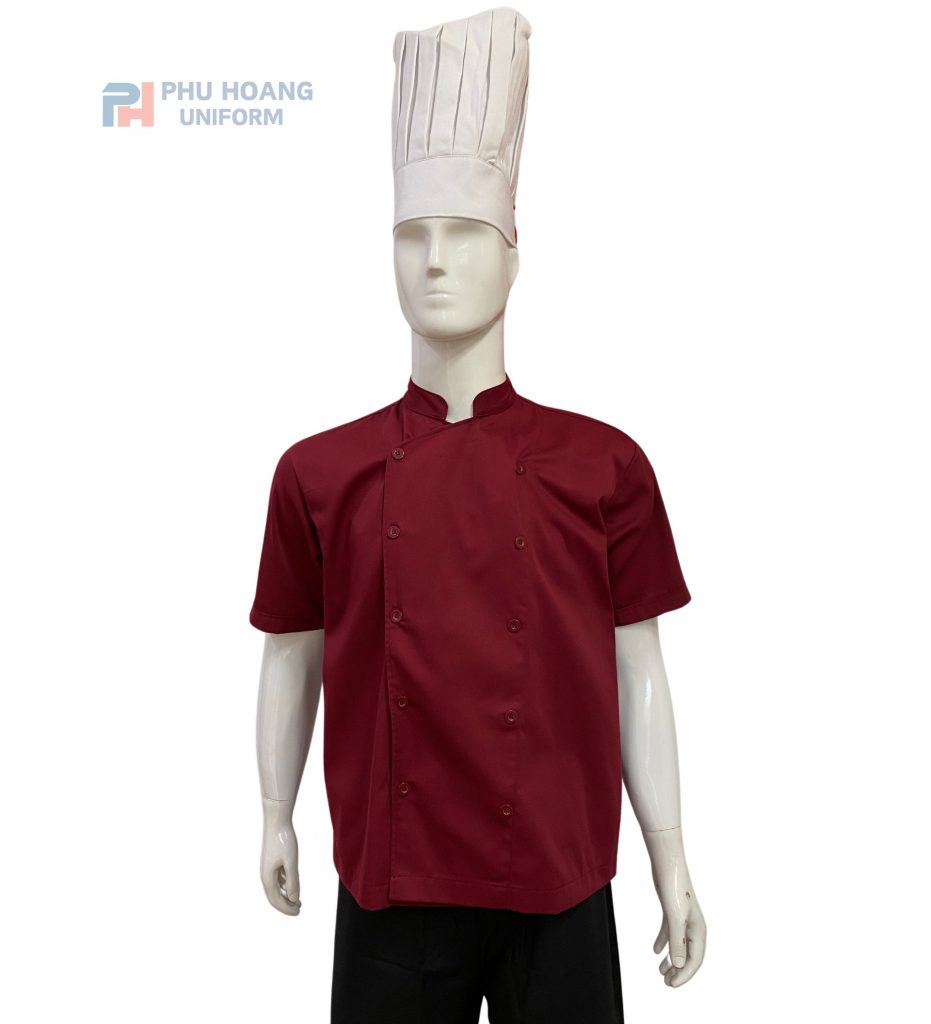 ÁO BẾP KAKI ĐỎ ĐÔ TAY NGẮN SB002 (MAY SẴN)