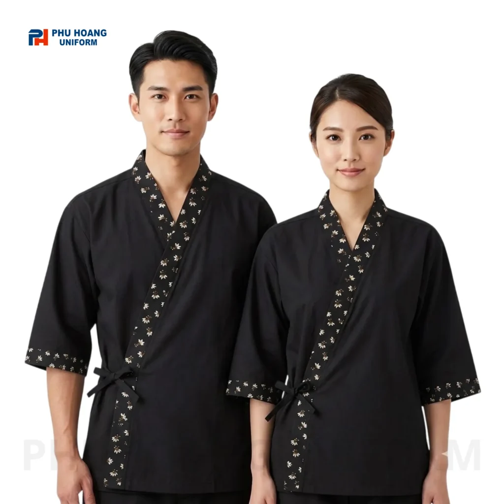 Áo Bếp Nhật Đen Phối Hoa Áo Bếp Nhật Đen Phối Hoa