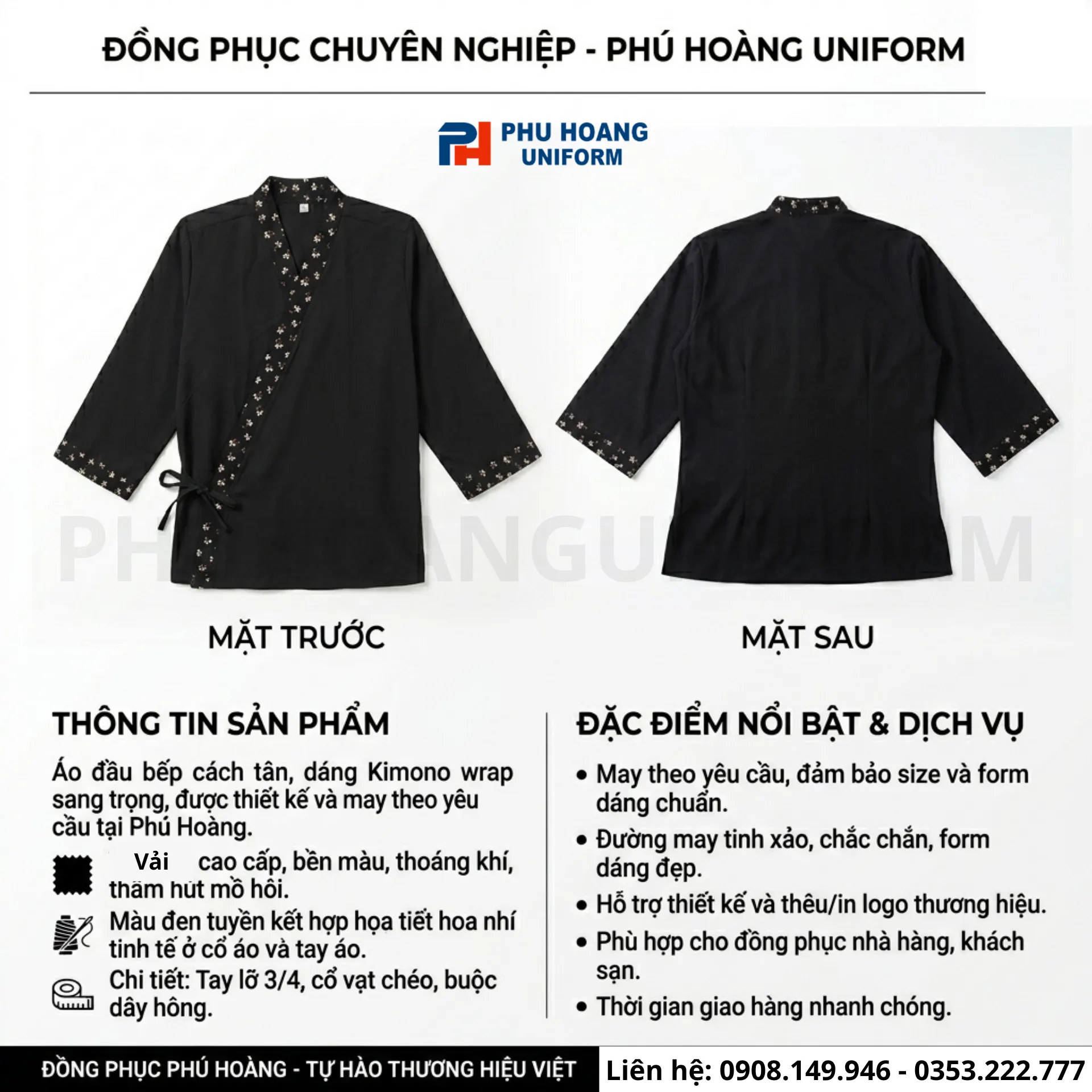 Giới thiệu Áo bếp nhật đen phối hoa được may bởi đồng phục Phú Hoàng Giới thiệu Áo bếp nhật đen phối hoa được may bởi đồng phục Phú Hoàng